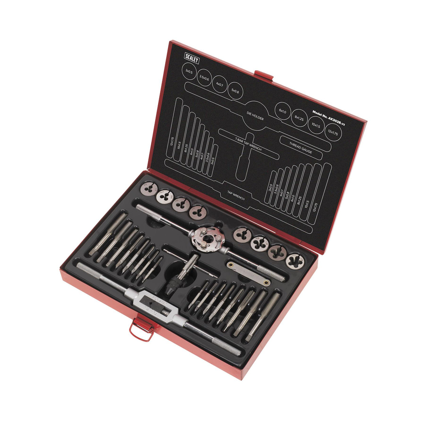 Sealey 28pc Tap and Die Set Split Dies Metric Thread Cutting Tool M3 - M12 Steel
