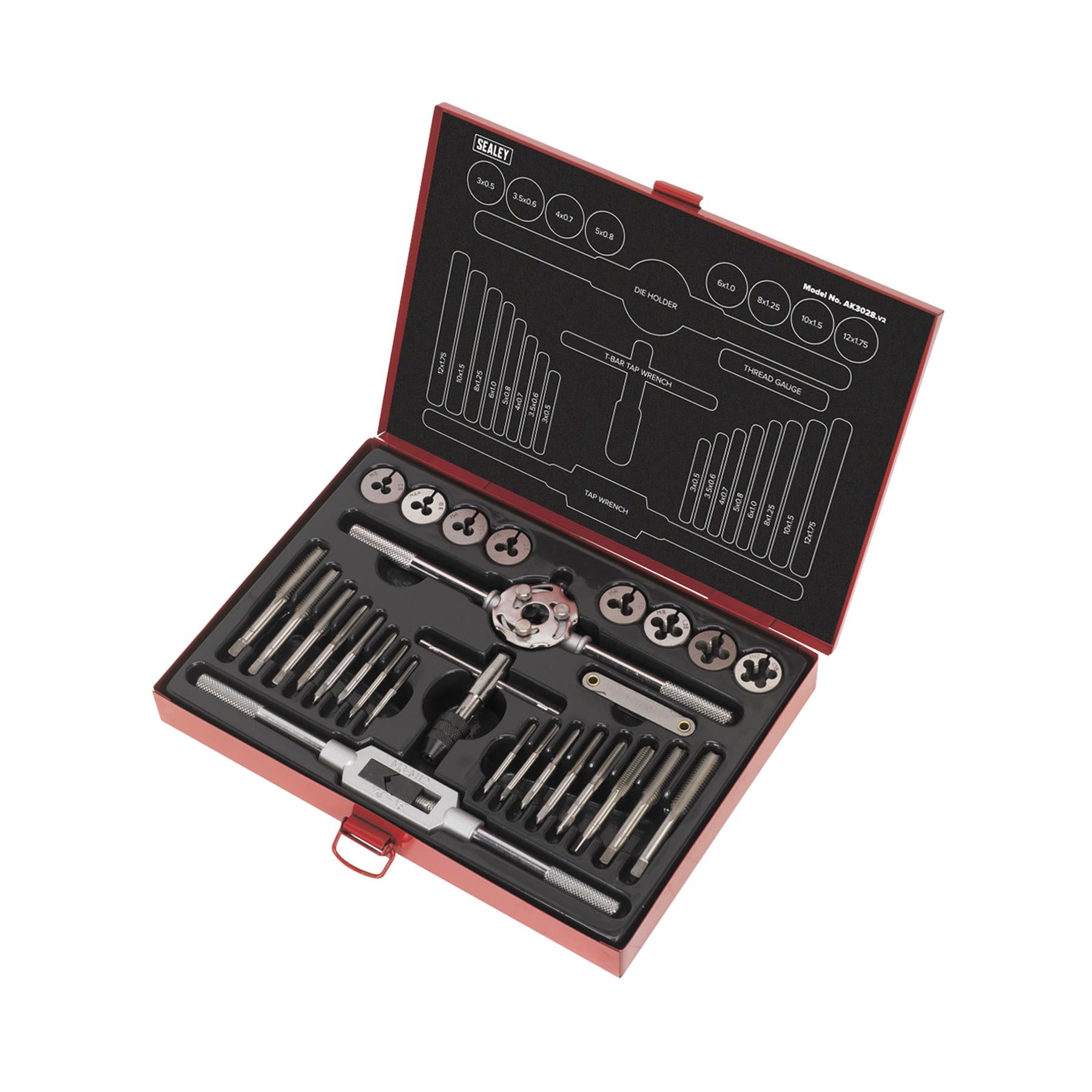 Sealey 28pc Tap and Die Set Split Dies Metric Thread Cutting Tool M3 - M12 Steel