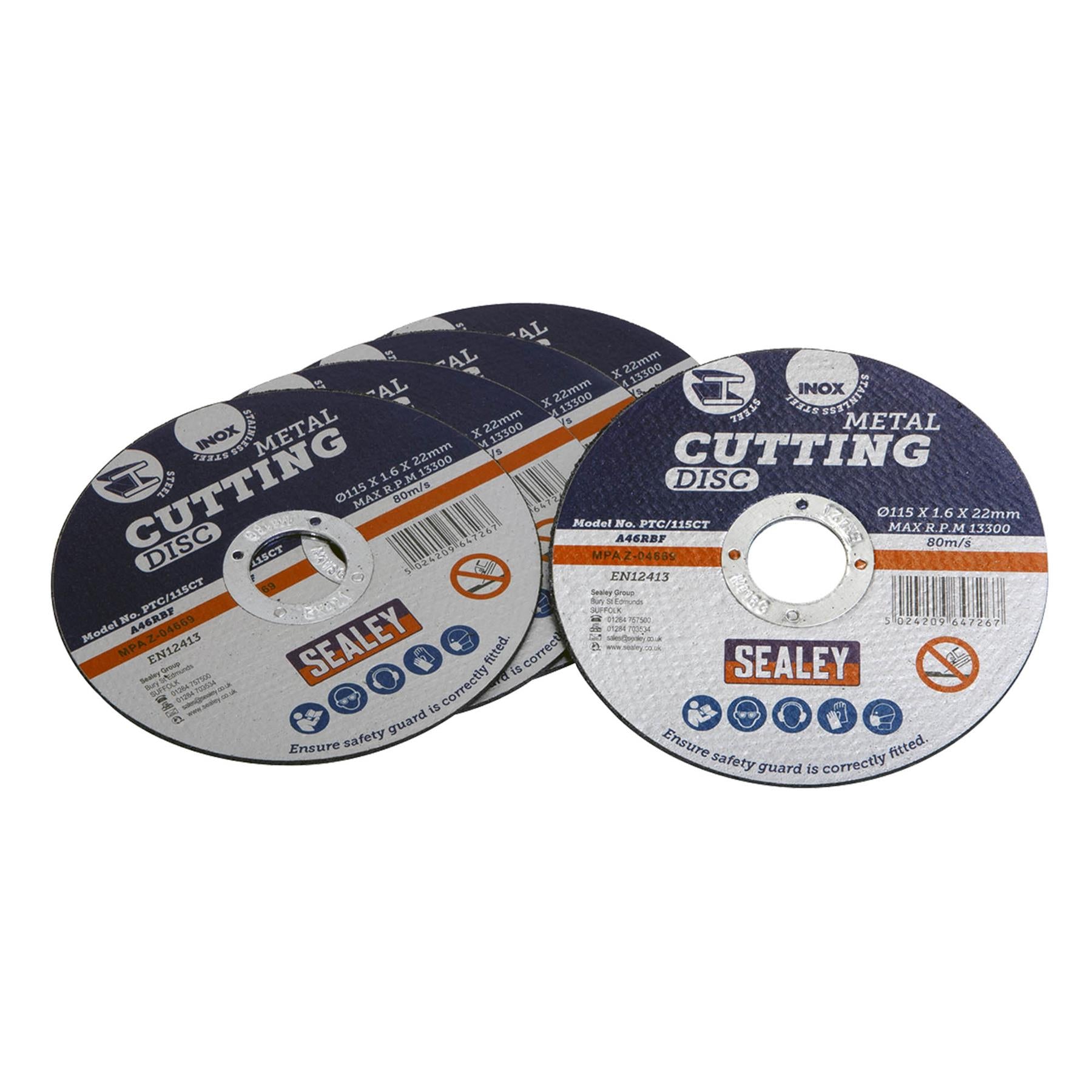 Sealey Cutting Disc �115 x 1.6mm 22mm Bore Pack of 5