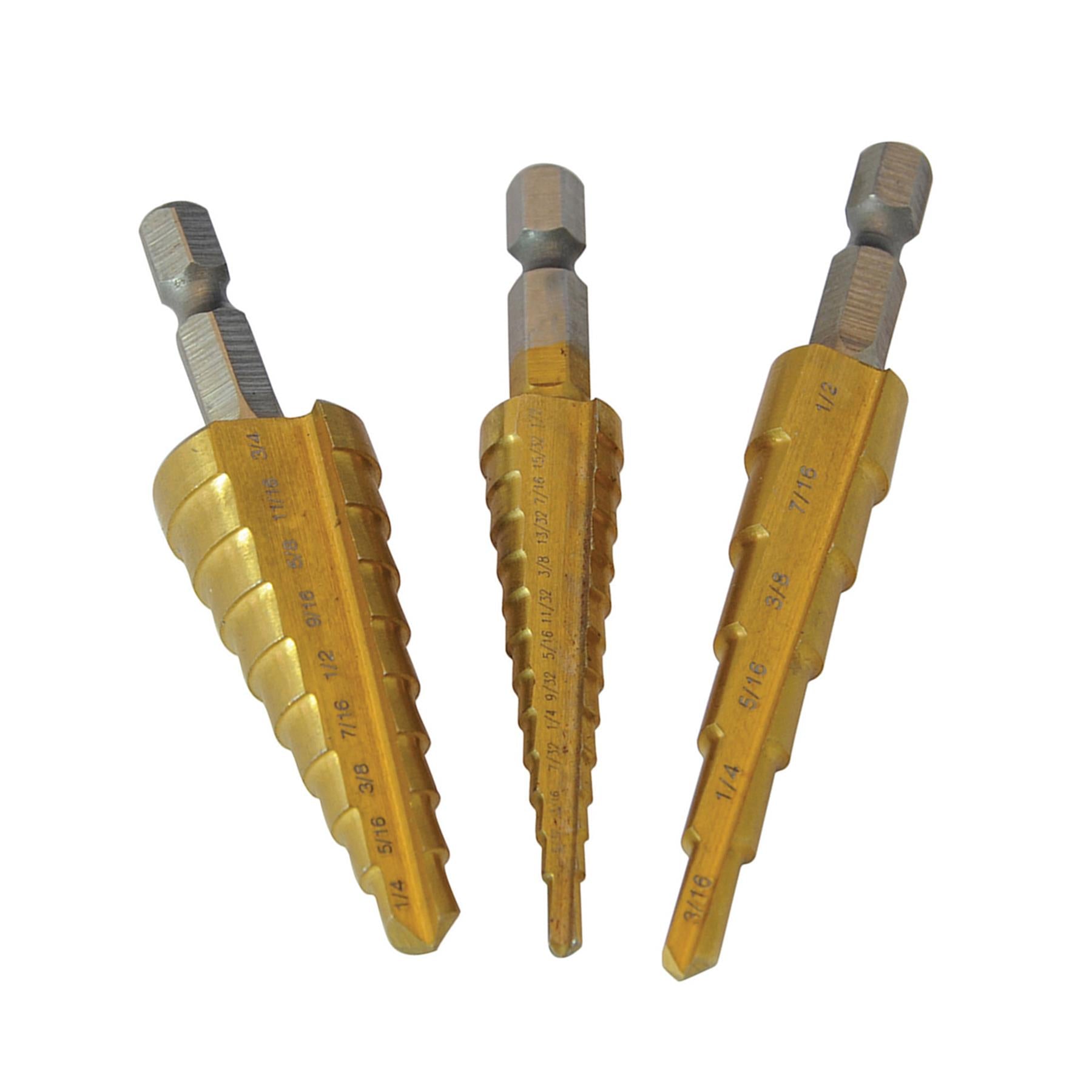 3Pce Titanium-Coated Hss Step Drill Bits Set - DIY Tools With Storage Wallet