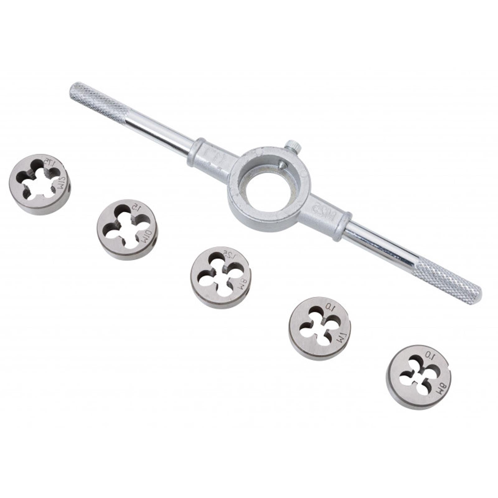 BlueSpot Die Set with Holder 6pc M6-M12 Thread Repair Alloy Steel Cutting Threads