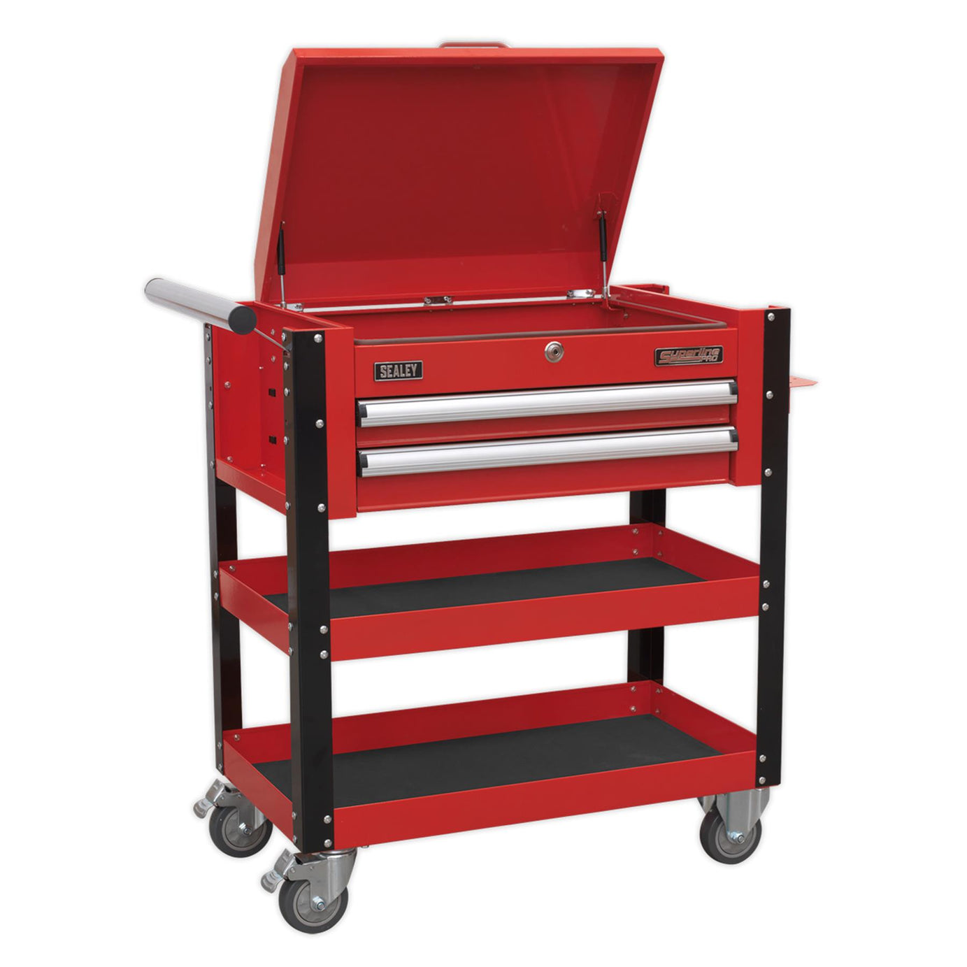 Sealey HD Mobile Tool & Parts Trolley 2 Drawer & Locking Top - Red