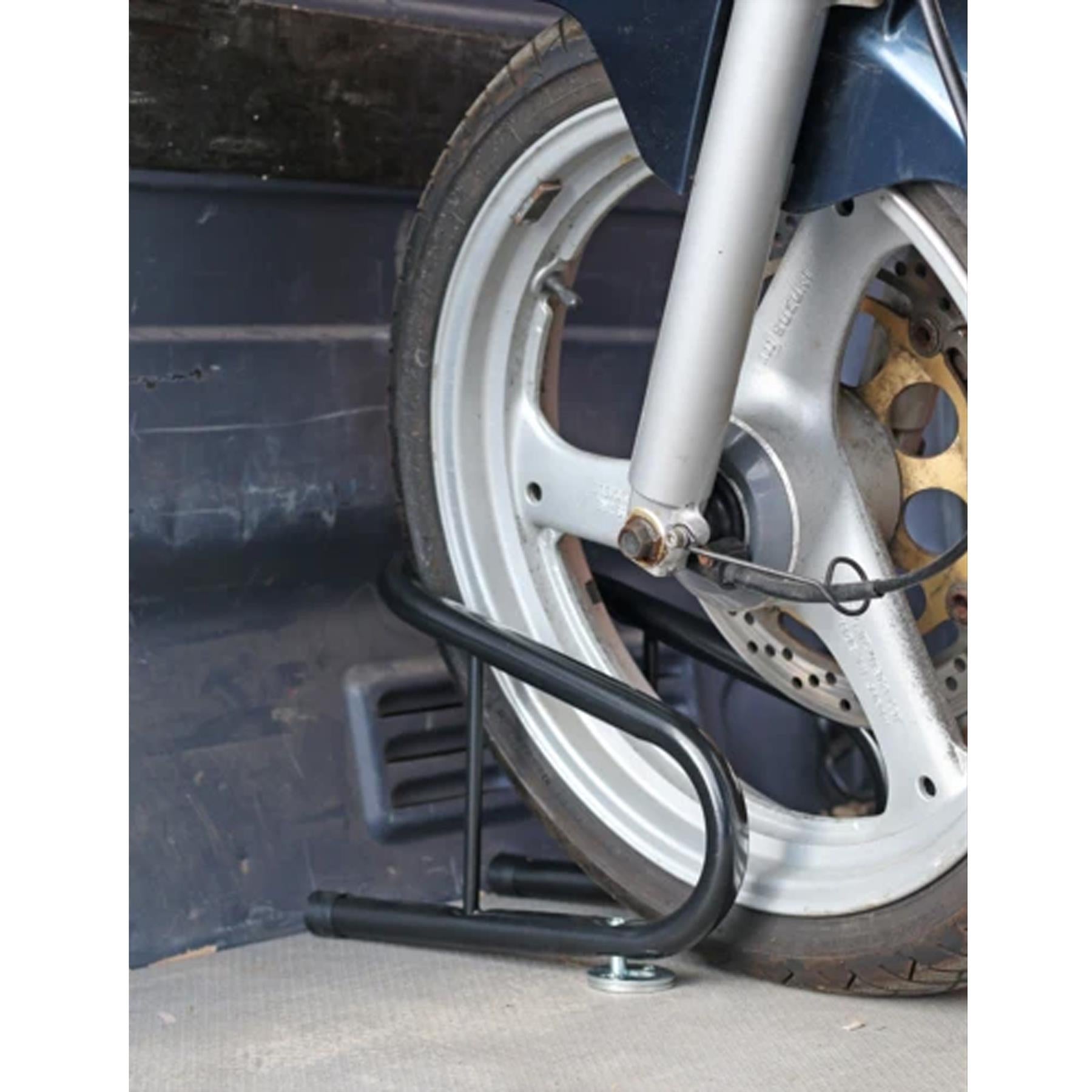 Motorcycle Wheel Chock 95mm.  up to 95mm wide tyres.  Sealey