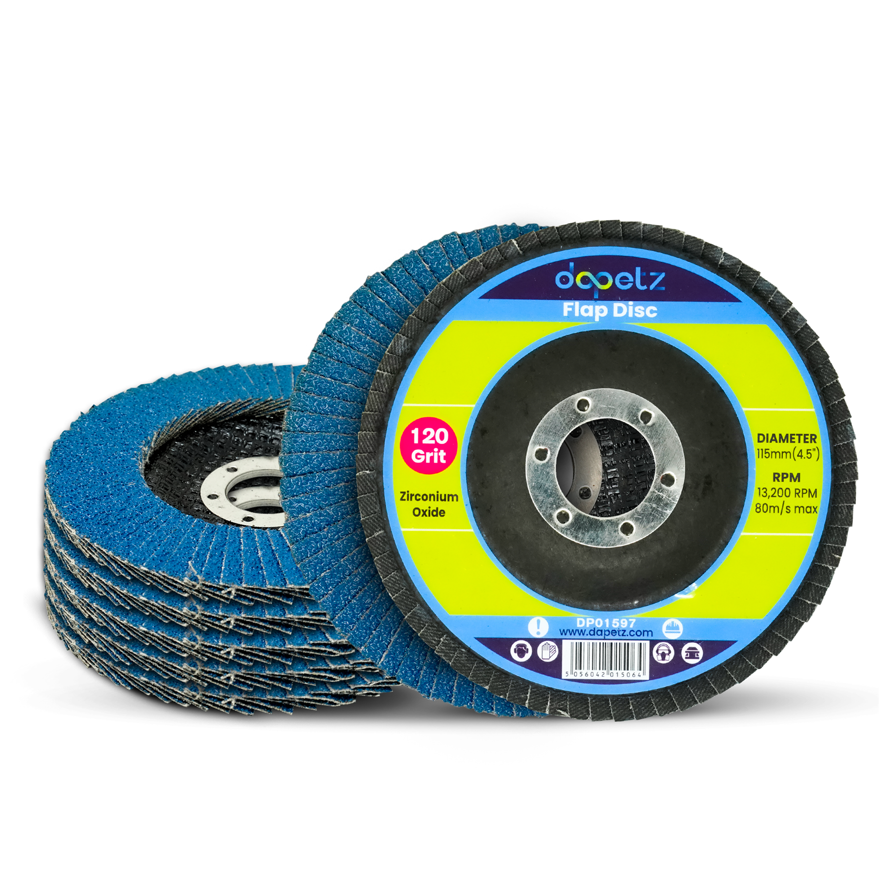 5 x Flap Sanding Grinding Discs 115mm 120 Grit Zirconium Oxide Zircon