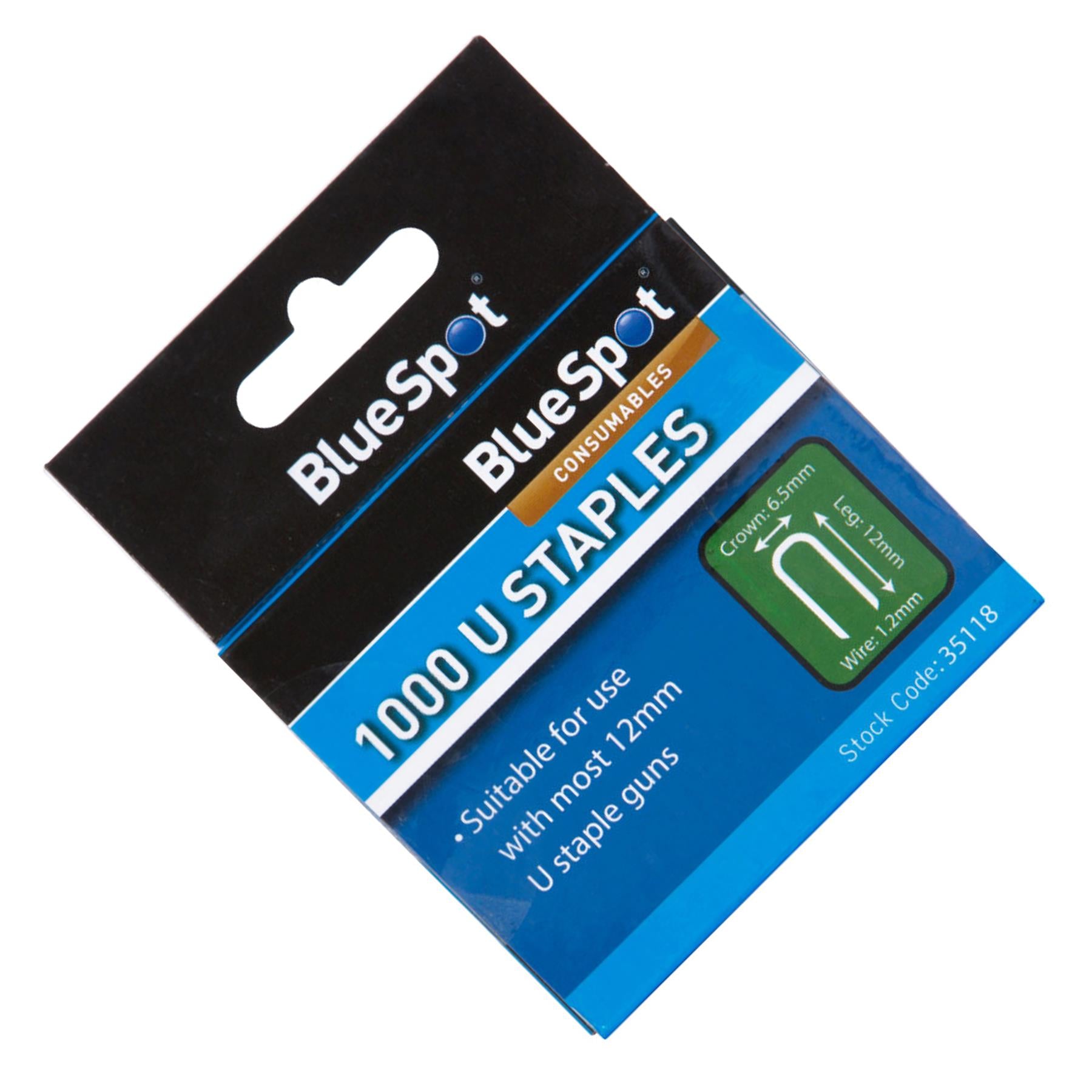 BlueSpot 1000 Staples For 12mm Staple Gun Refills U Shaped Nails 1.2mm Wire