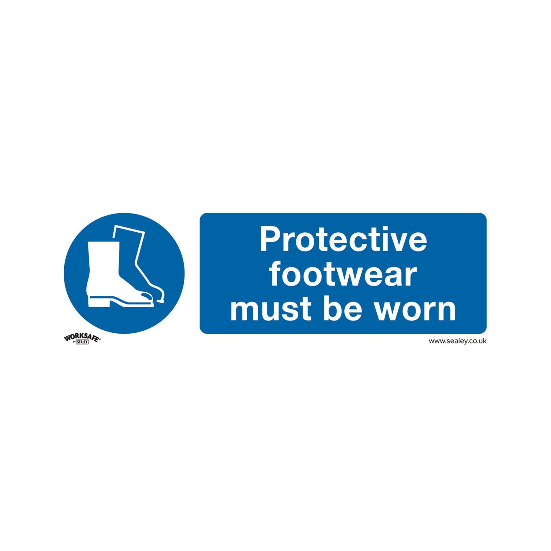 Sealey Safety Sign-Protective Footwear Must Be Worn-Self-Adhes-Pk10