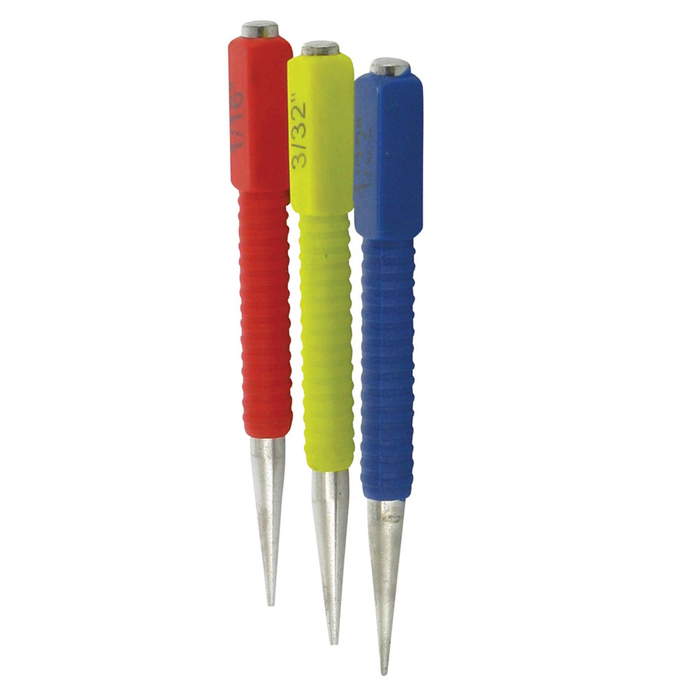 3pc Colour Coded Nail Punch Set 1/32" 1/16" 3/32" 1.5/2/3mm Bright & Panel Pins