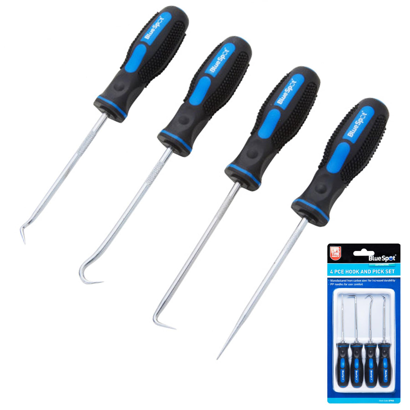 BlueSpot 4pc Pick And Hook Probe Set O Ring Seal Remover With Soft Anti Slip