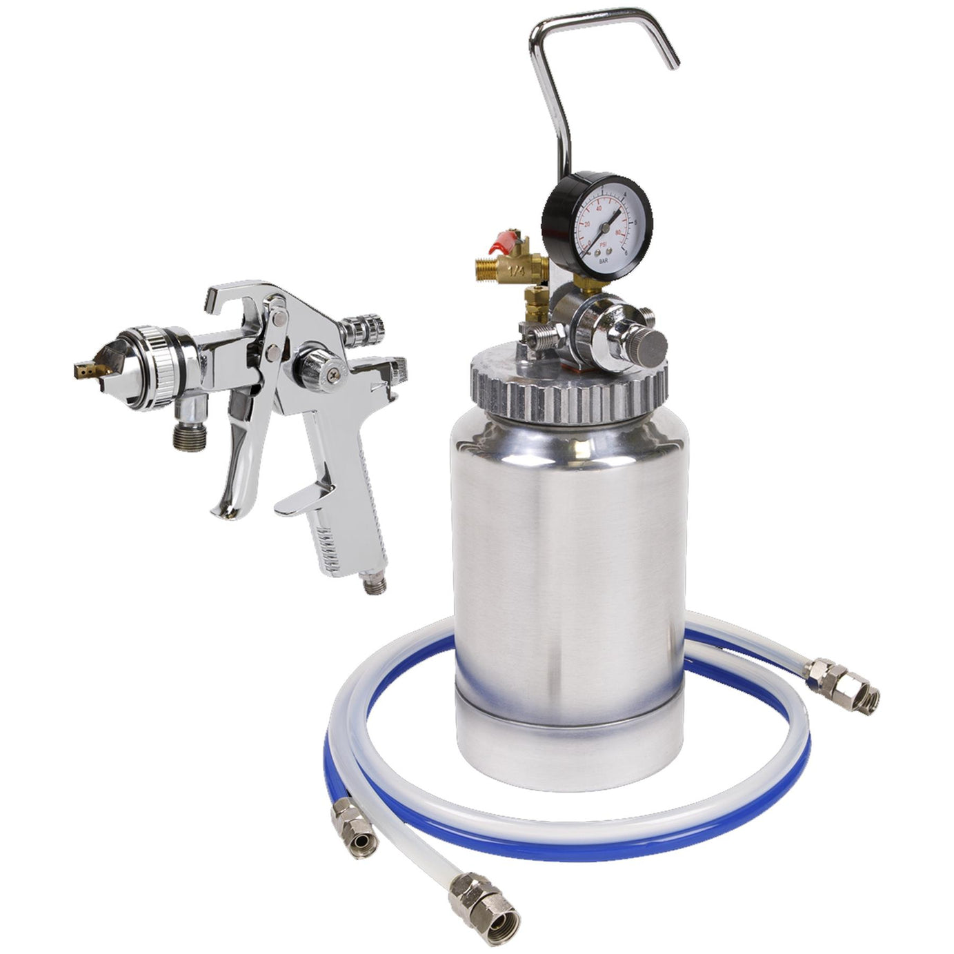 Sealey HVLP Pressure Pot System with Spray Gun & Hoses 1.7mm Set-Up