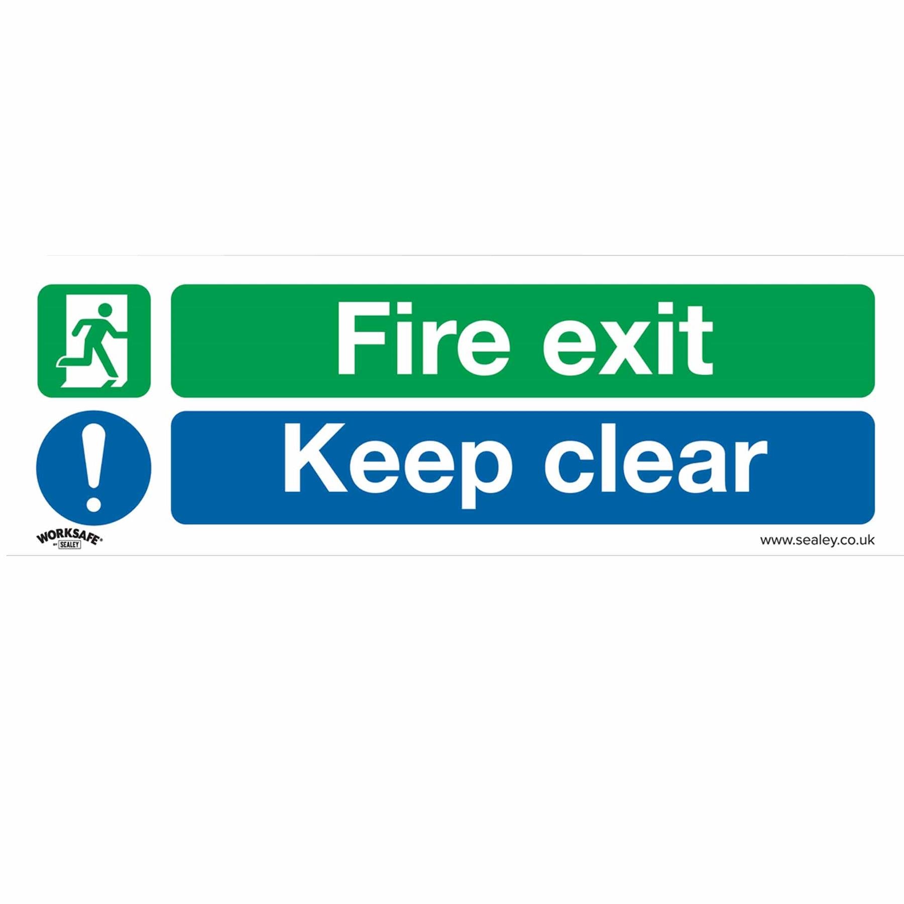 Sealey Safety Sign - Fire Exit Keep Clear (Lg) - Plast - Pk of 10