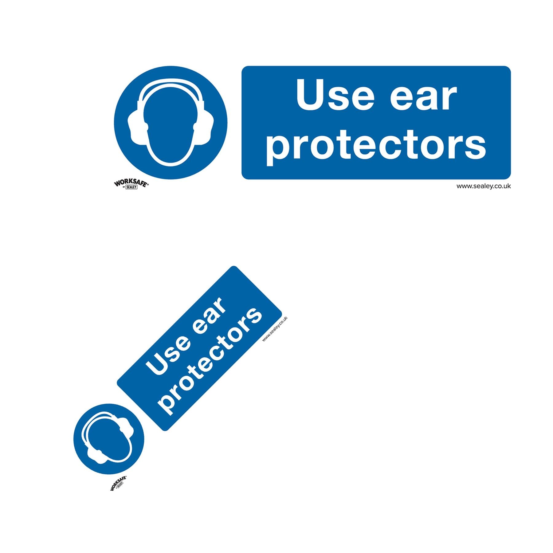 Sealey Safety Sign - Use Ear Protectors - Rigid Plastic-Pack of 10