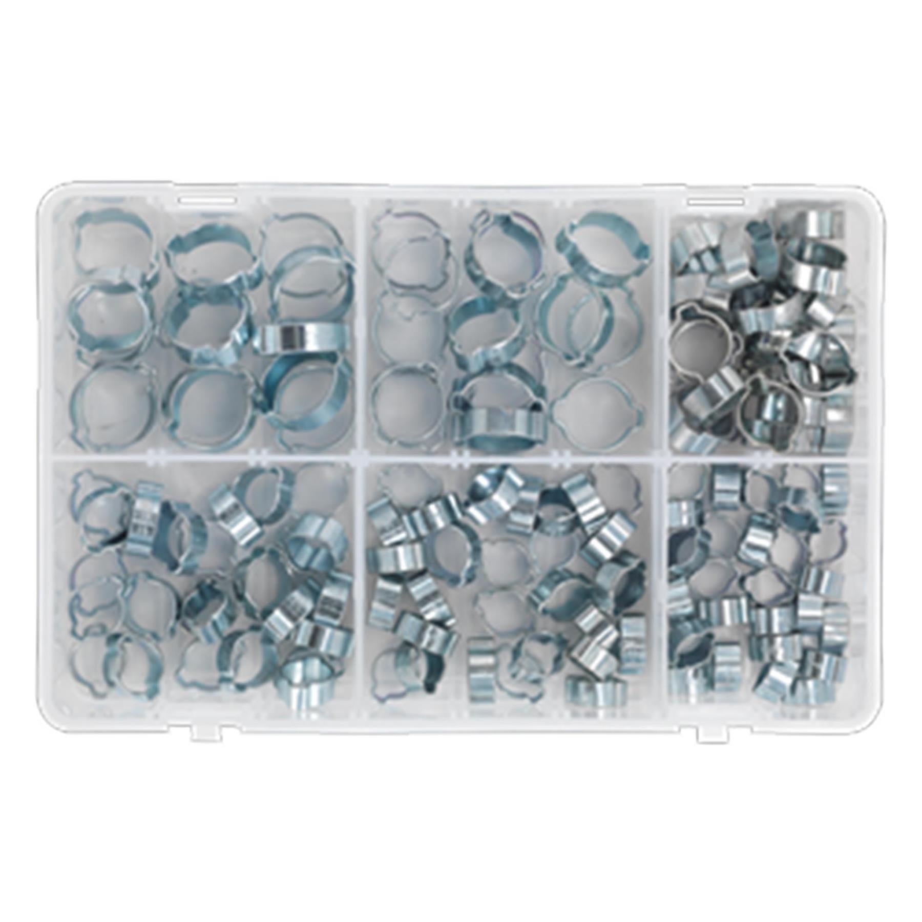 Sealey 140pcs Double Ear Ear Hose Clamps Assorted Zinc Plated O Pipe Clip Set