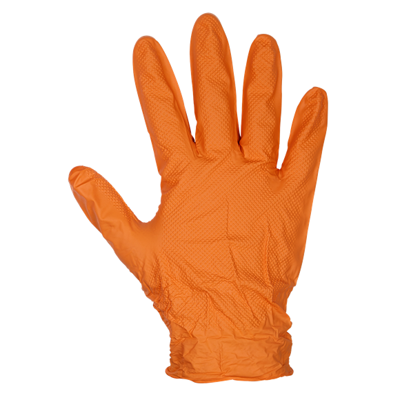 Sealey Orange Diamond Grip Extra-Thick Nitrile Powder- Free Gloves Large - Pack of 50