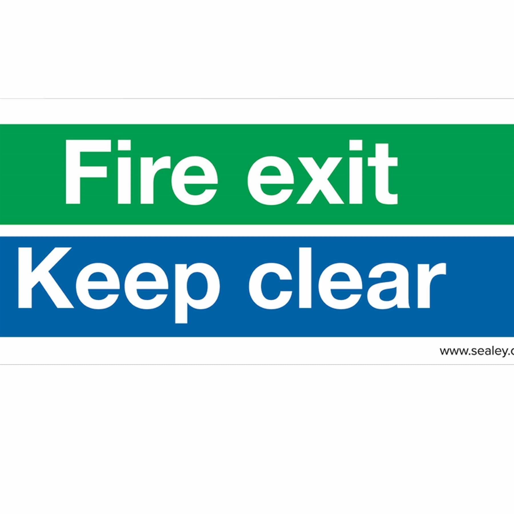 Sealey Safety Sign - Fire Exit Keep Clear (Lg) - Plast - Pk of 10