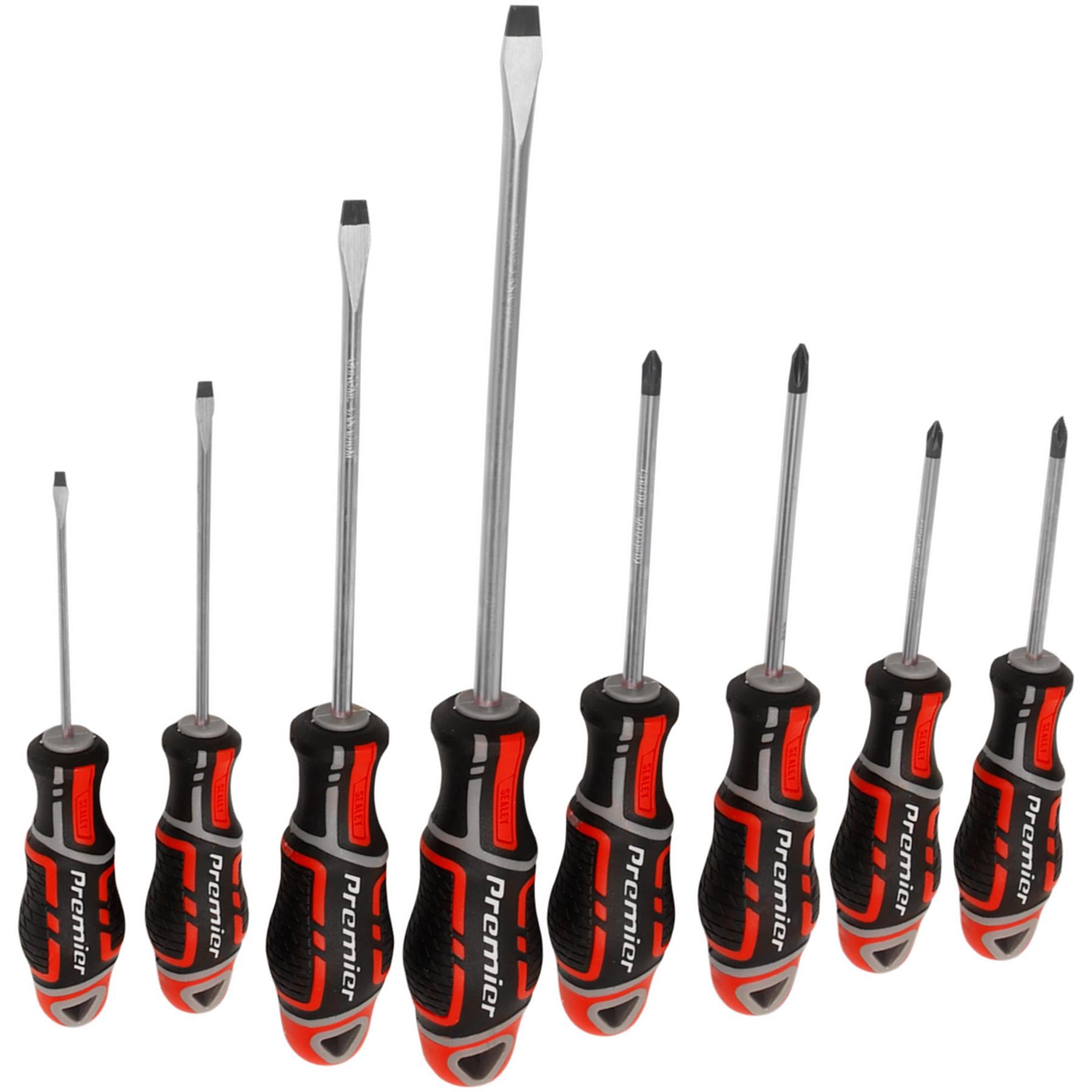 Sealey 8pc Screwdriver Set Slotted Phillips Pozi 75-200mm Magnetic GripMax Red