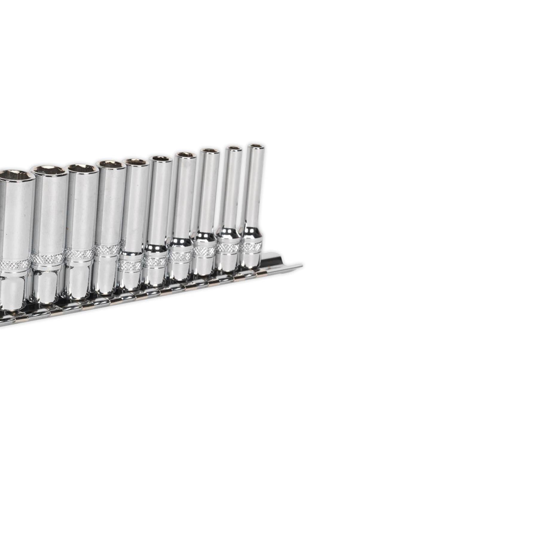Sealey Deep Lock-On Socket Set 1/4" Sq Drive 13pc 4 -14mm 6pt Metric Long Reach