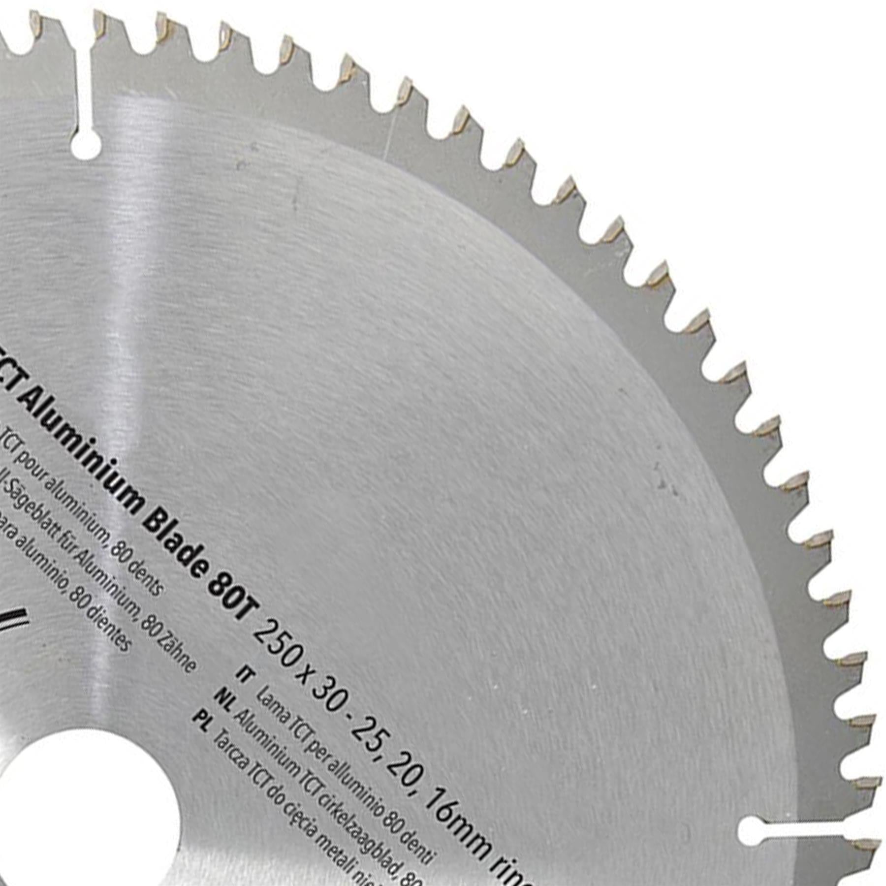 250mm 80T Aluminium Circular Saw Blade 30mm Bore 25mm 20mm 16mm Rings Mitre 10"