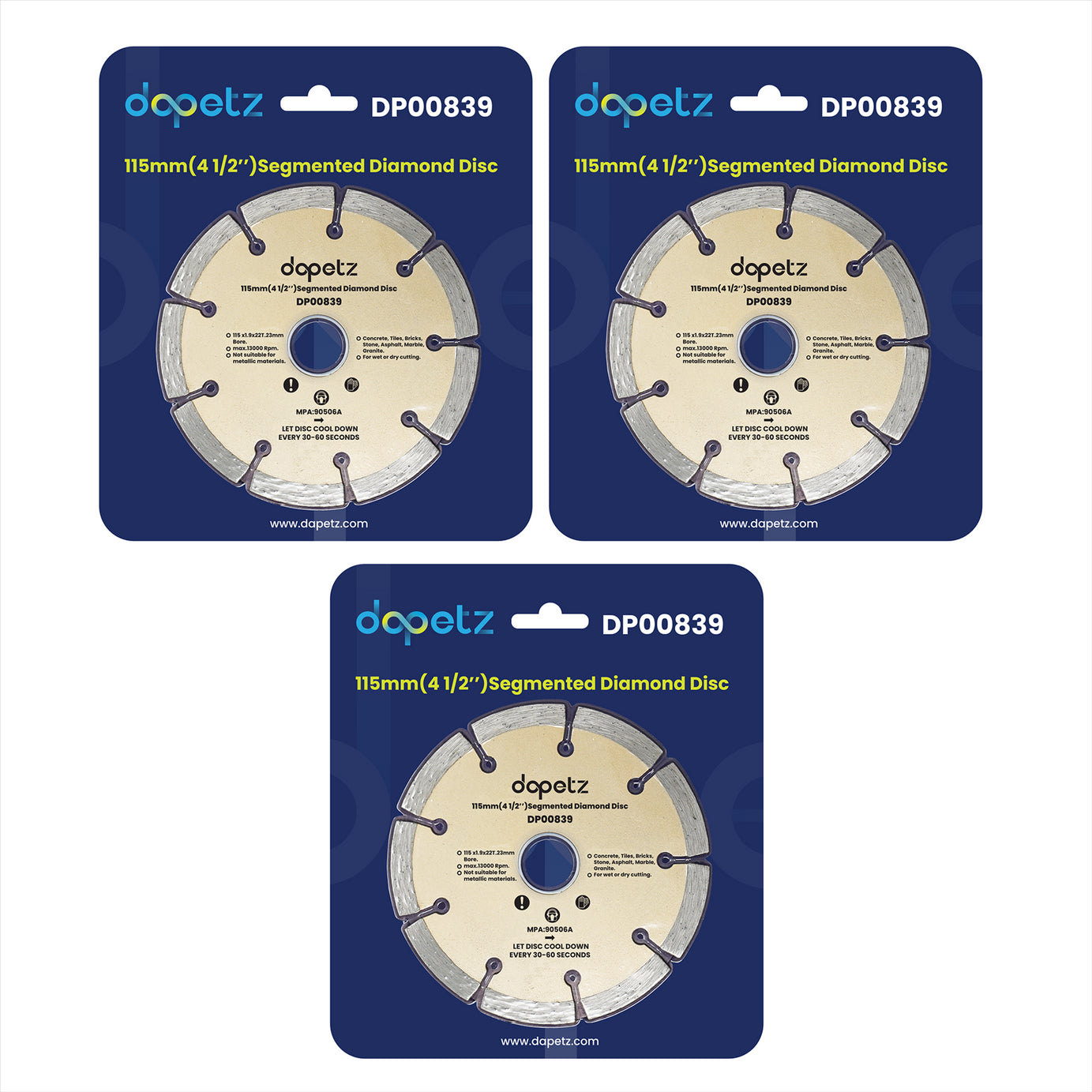 3x 115mm 4.5" Diamond Angle Grinder Grinding Stone Brick Concrete Cutting Disc 3