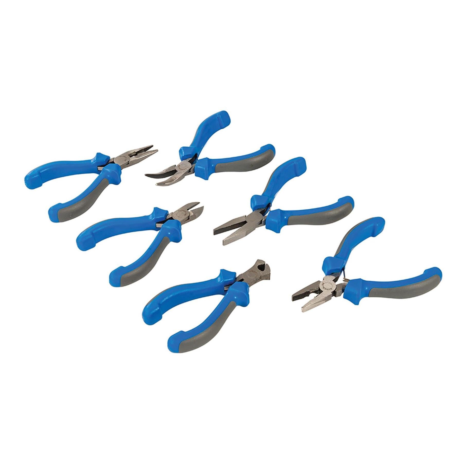Mini Pliers Set Long, Flat & Bent Nose, Side/End Cutters, Combination 6pc Set