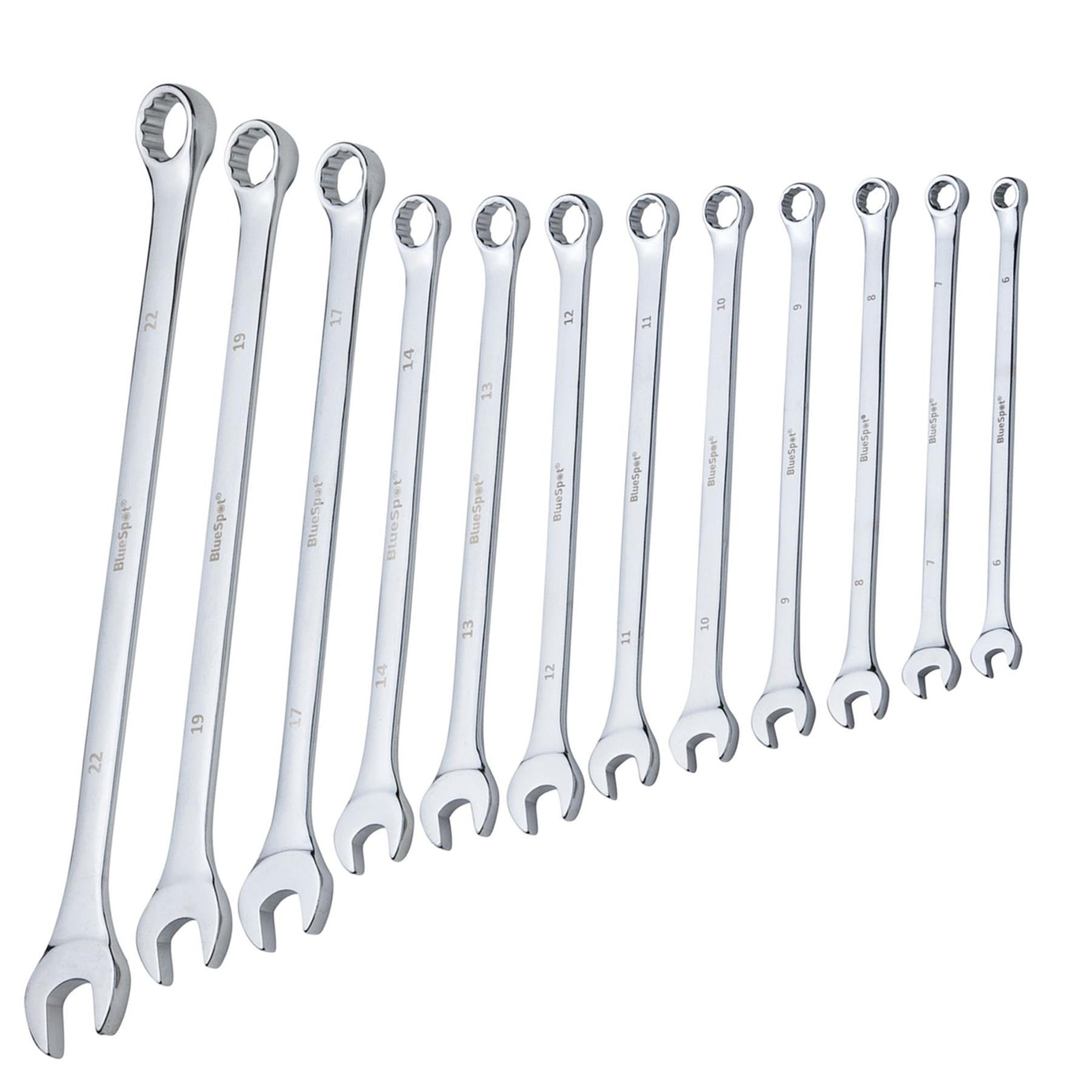 BlueSpot 12 Piece 6-22mm Extra Long Combination Spanner Set Metric Chrome Vanadium
