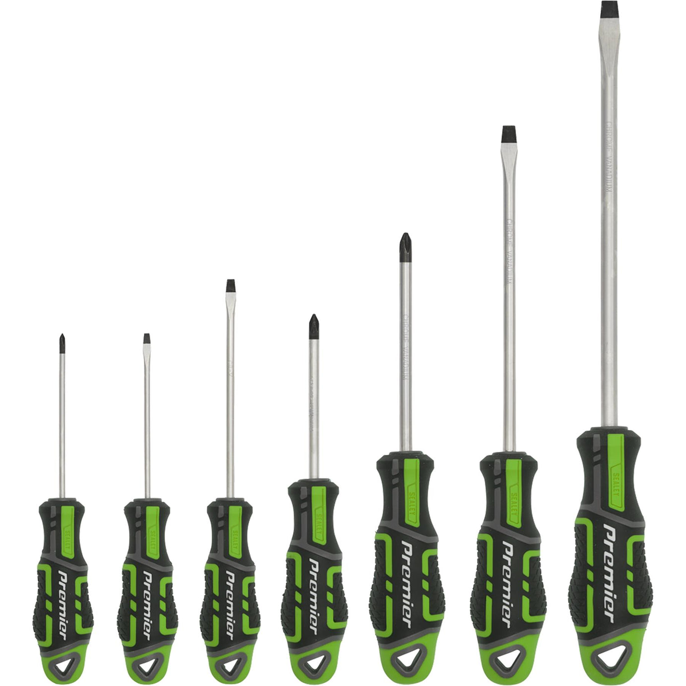 Sealey 7pc Screwdriver Set Slotted & Phillips Magnetic GripMax Hi Vis Green