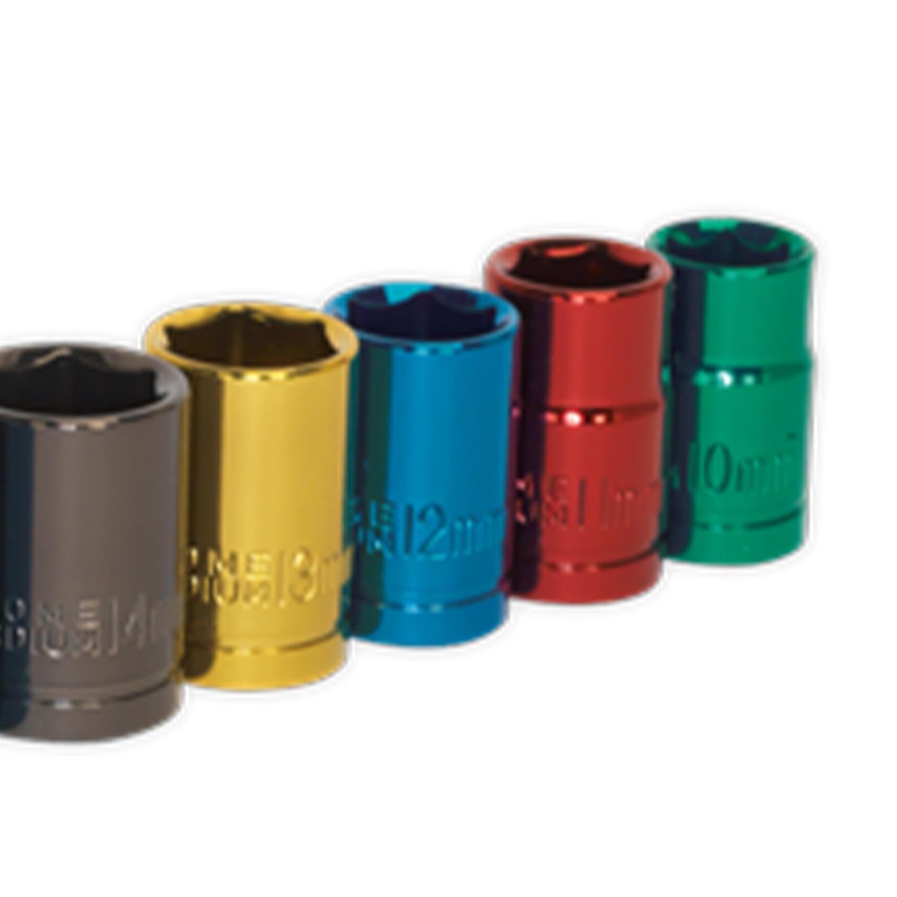 Sealey 10pc Multi Coloured Metric Socket Set 10mm - 19mm 6pt Set 3/8" Sq Drive