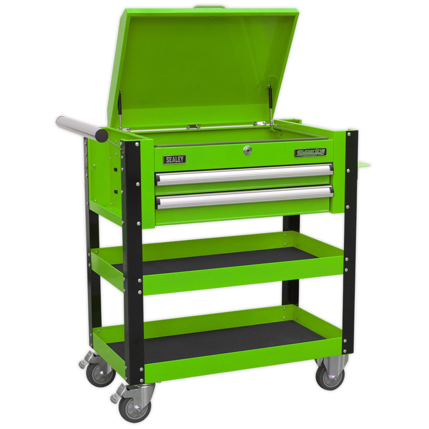 Sealey HD Mobile Tool & Parts Trolley 2 Drawer-Locking Top HV Green