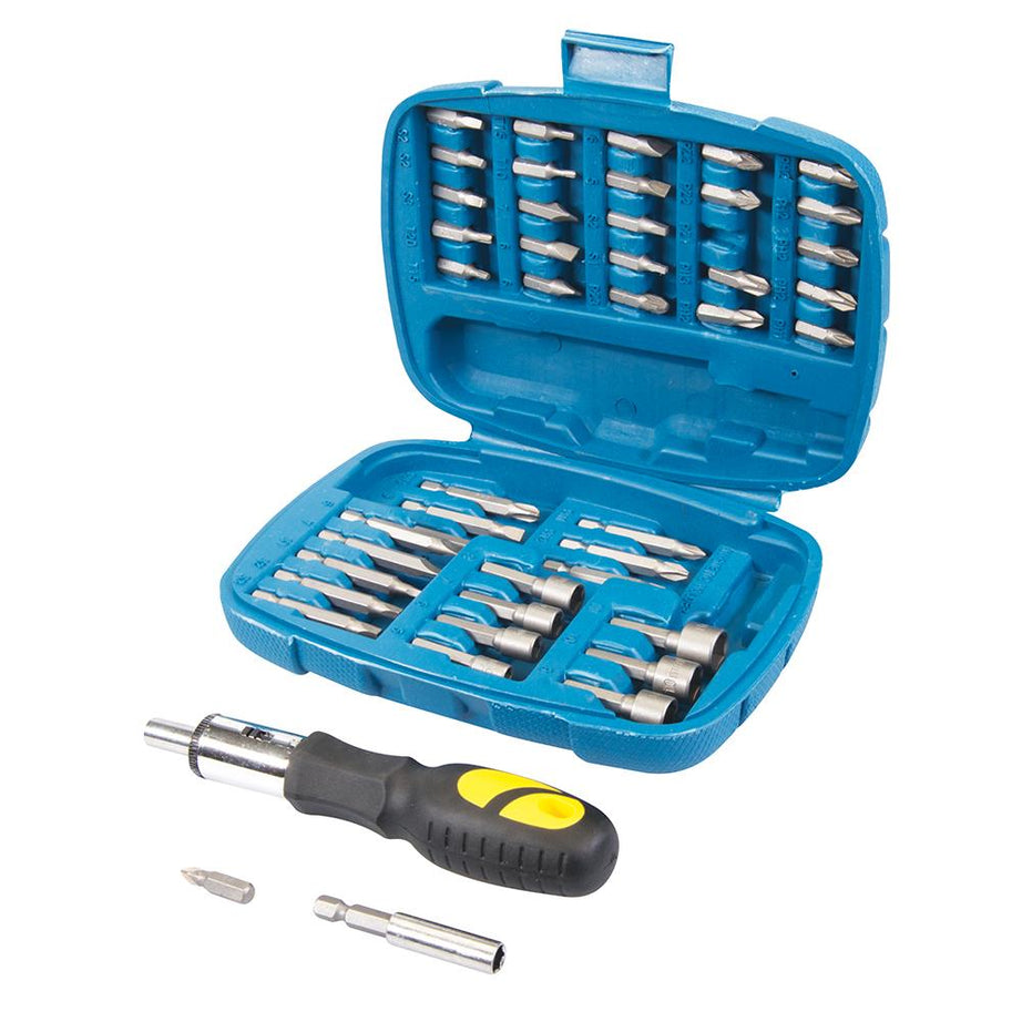 45Pce Ratchet Screwdriver Bit & Socket Set Soft-Grip Forward, Reverse & Locked