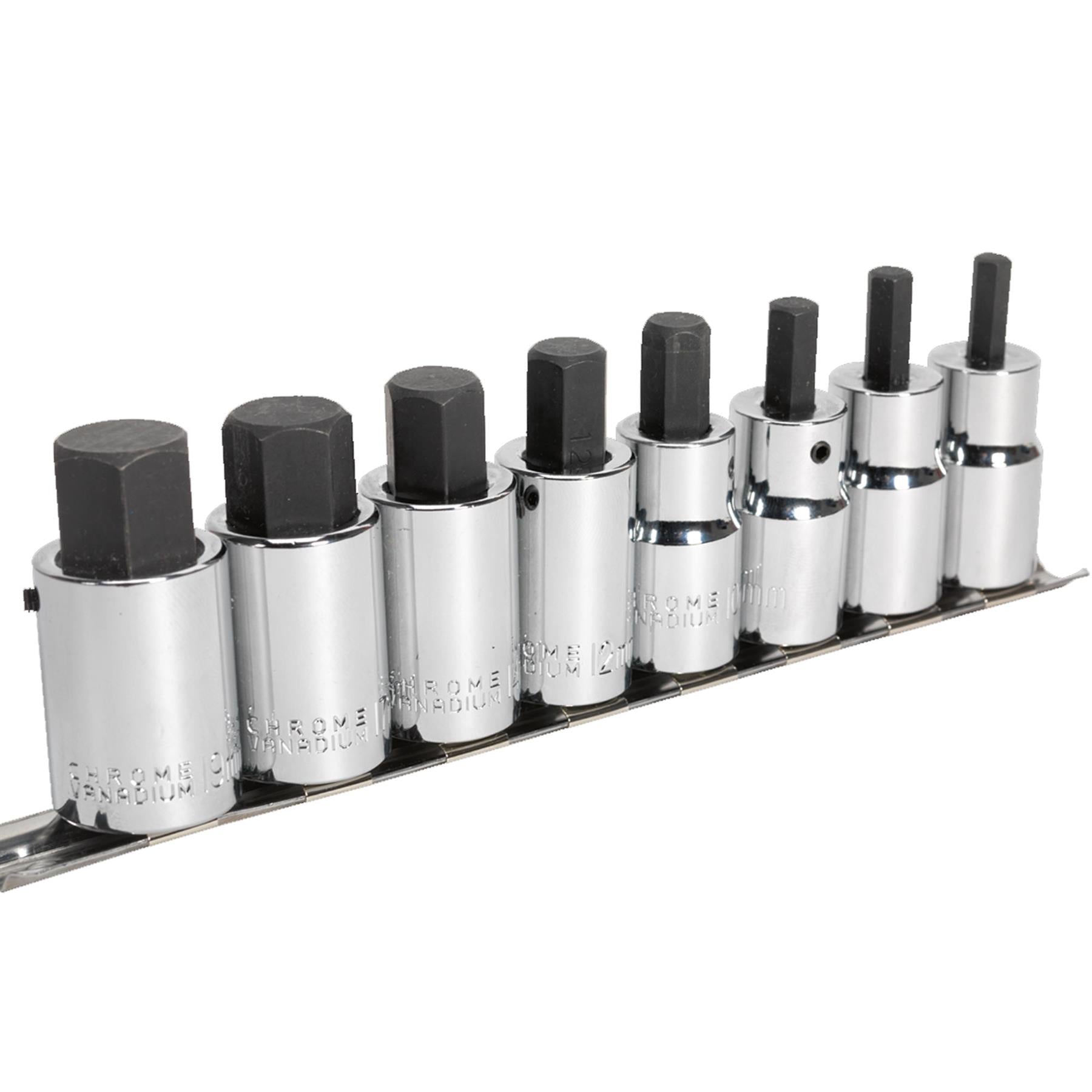 Sealey Hex Socket Bit Set 8pc 1/2"Sq Drive Metric