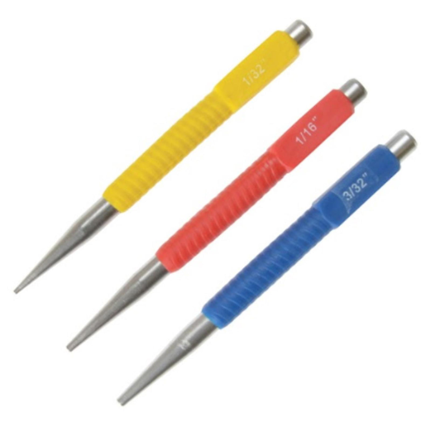 BlueSpot 3Pce Nail Punch Set Colour Coded Carbon Steel 1/32" 1/16" 3/32" 1.5/2/3mm
