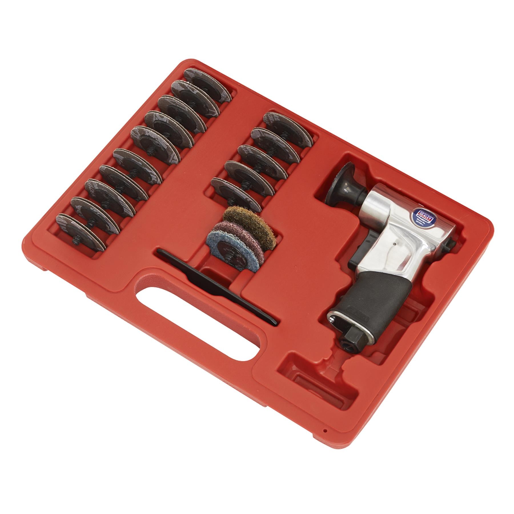 Sealey Air Mini Sander Kit 50mm 35pc With Double Finger Trigger