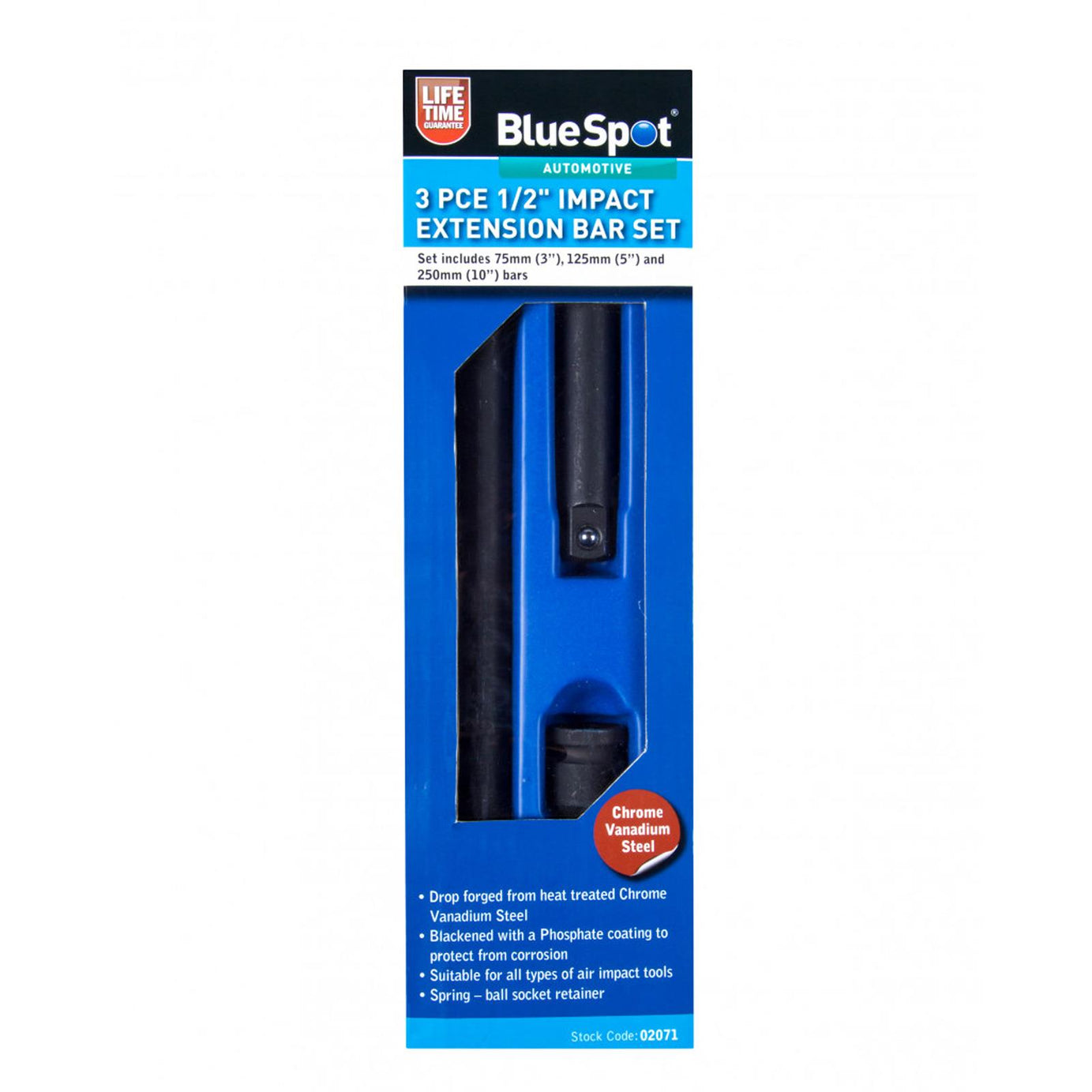 BlueSpot 3Pce 1/2" Impact Socket Extension Bar Set 75, 125, 250mm