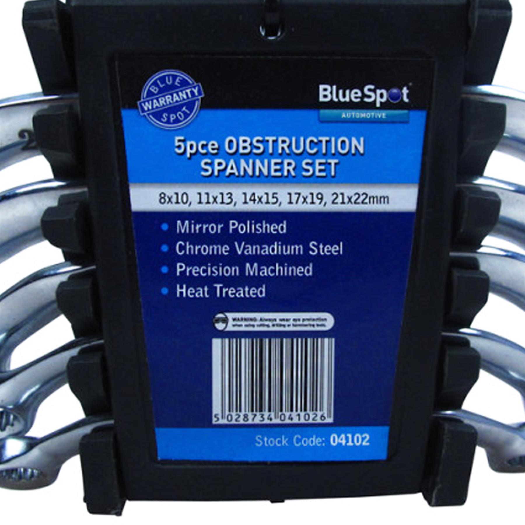 BlueSpot 5 Piece 8-22mm Obstruction Spanner Set Metric Curved Chrome Vanadium