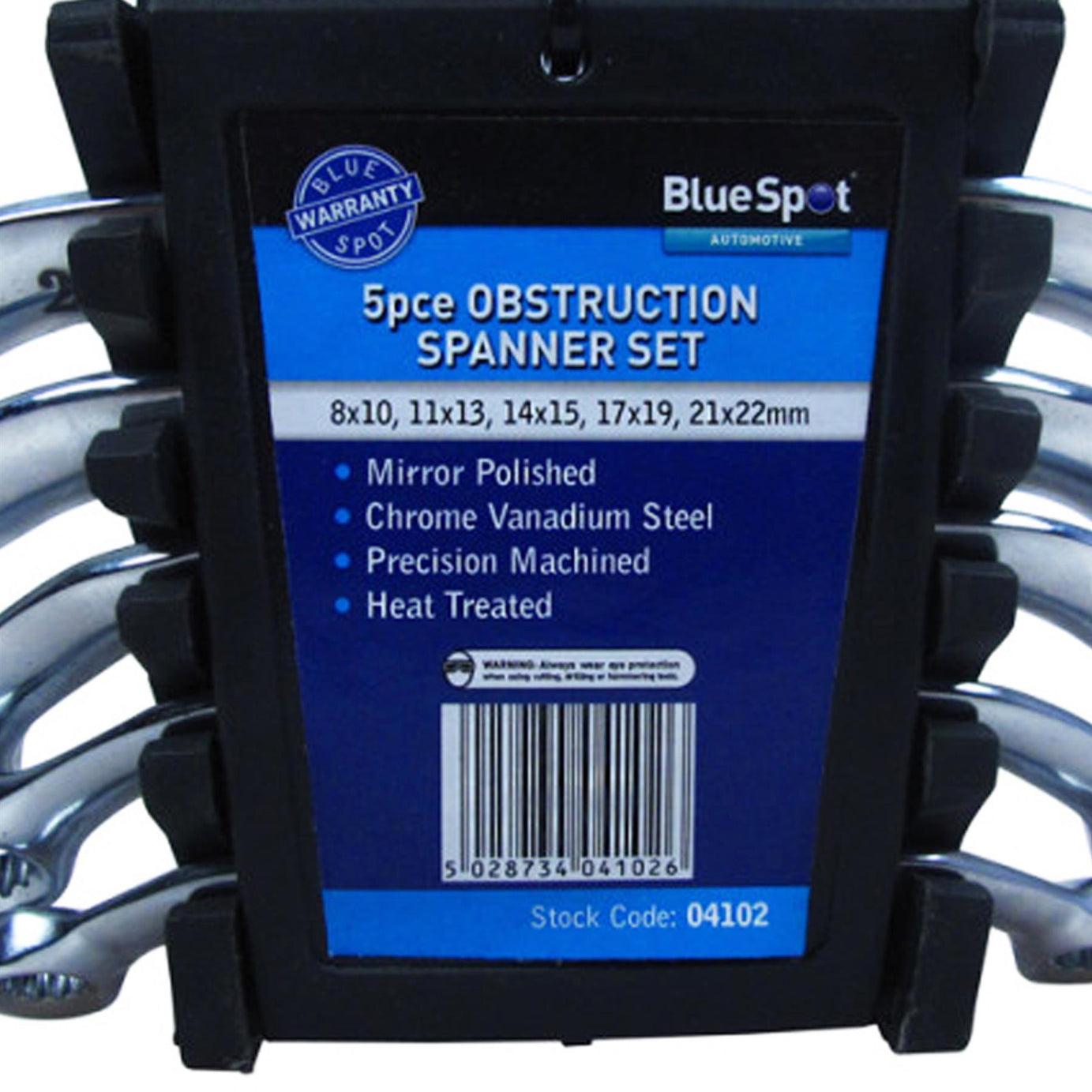 BlueSpot 5 Piece 8-22mm Obstruction Spanner Set Metric Curved Chrome Vanadium