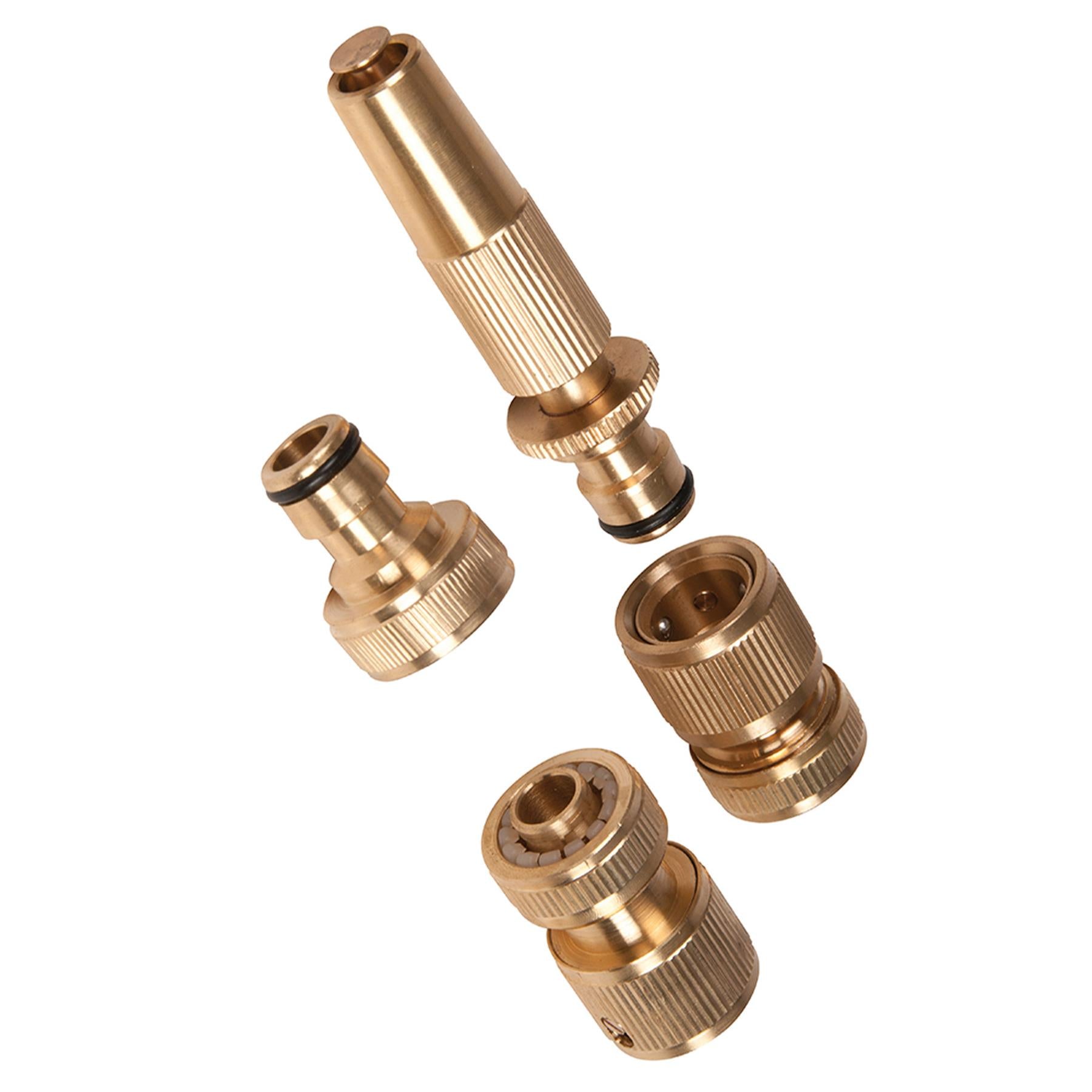 Fittings Set Brass 4Pc 2x1/2" Quick Connectors With Water Stop And Spray Nozzle