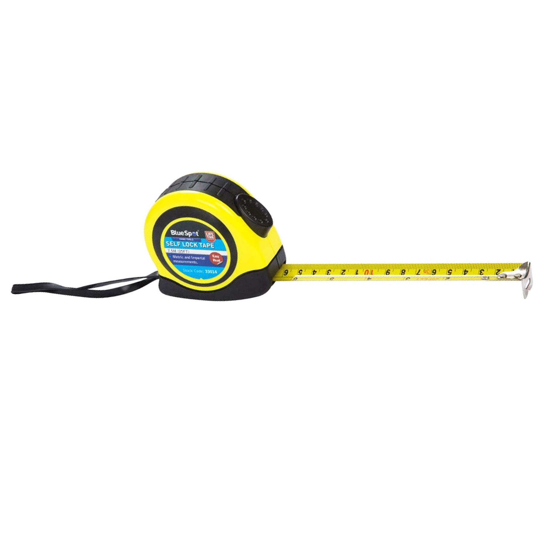 BlueSpot Tape Measure Magnetic Tip Auto Lock Imperial Metric Scale  7.5m (25FT)