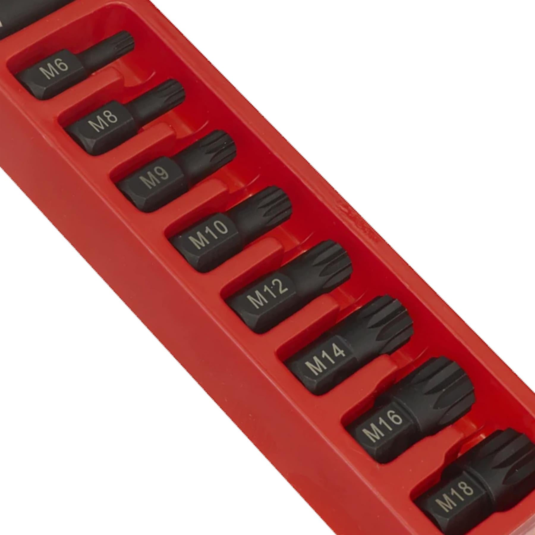 Sealey Impact Spline Bit & Holder Set 9pc 1/2"Sq Drive