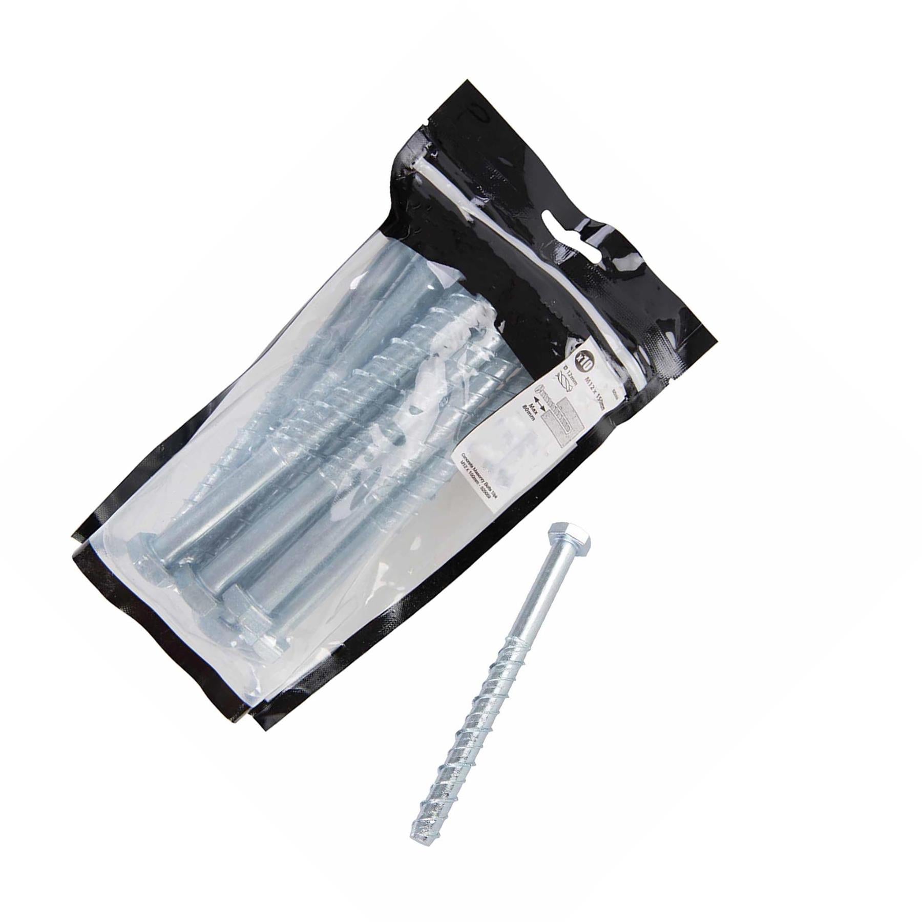 M12x150mm Concrete Masonry Bolts Hexagon Multi Fix Screwbolt Block Brick 10Pk