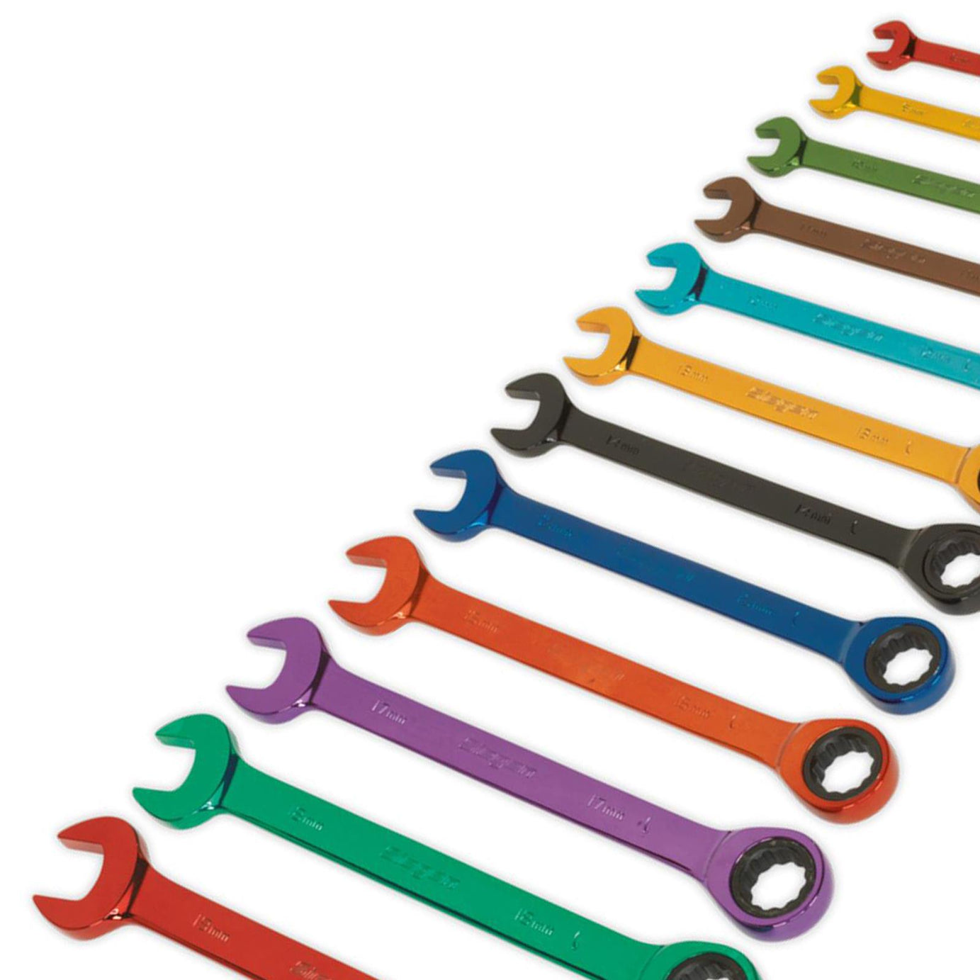 Sealey Ratchet Combination Spanner Set 12pc Multi-Coloured Metric