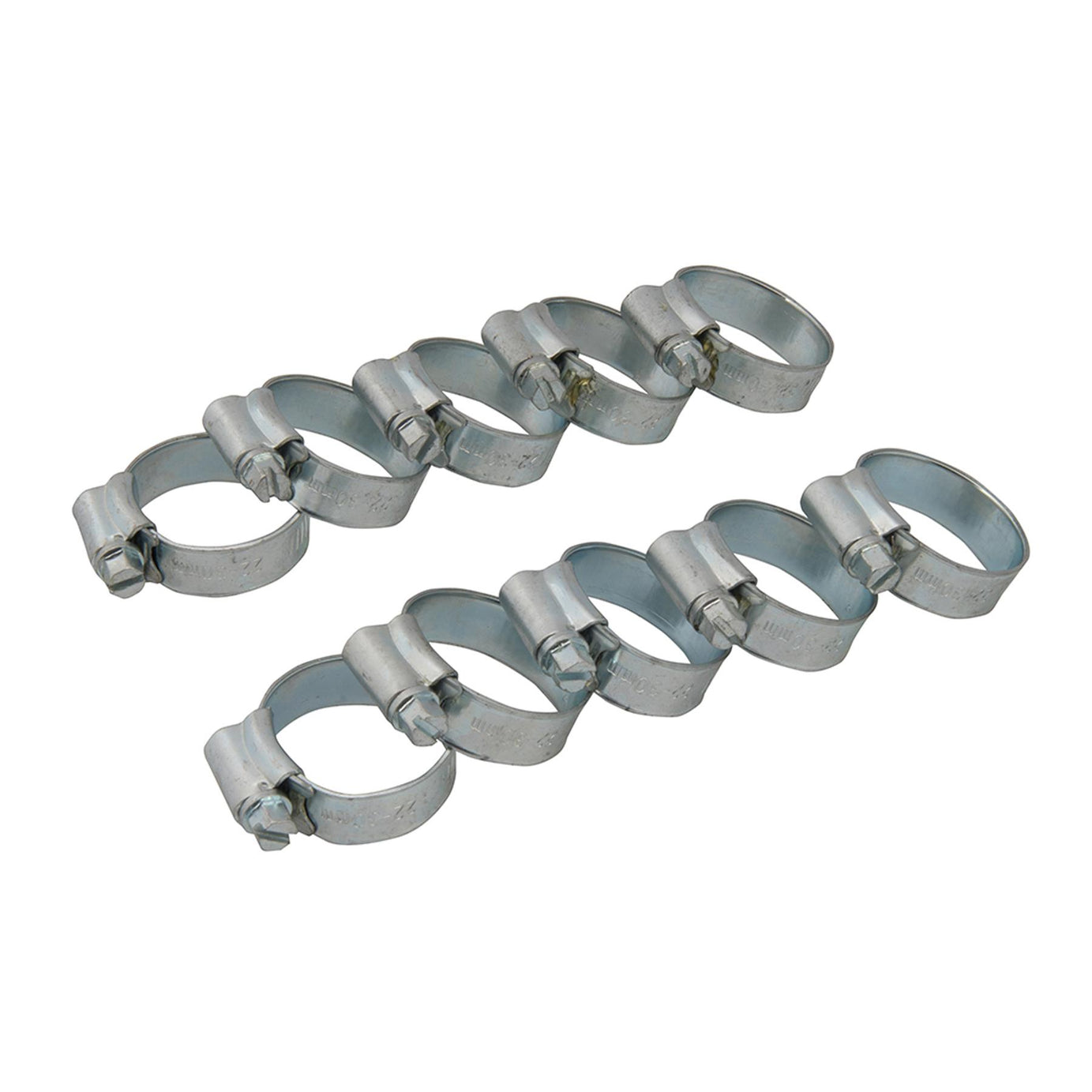10Pk Hose Clips - 22 - 30mm (1A) Zinc-Plated Mild Steel Ideal For Automotive Use