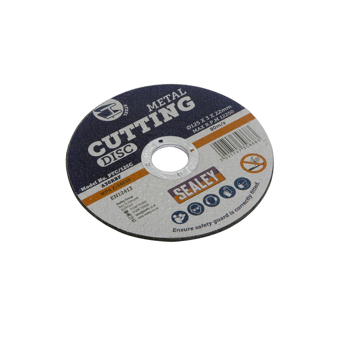 Cutting Disc 125 x 3mm 22mm Bore.  General-purpose flat cutting discs. Sealey