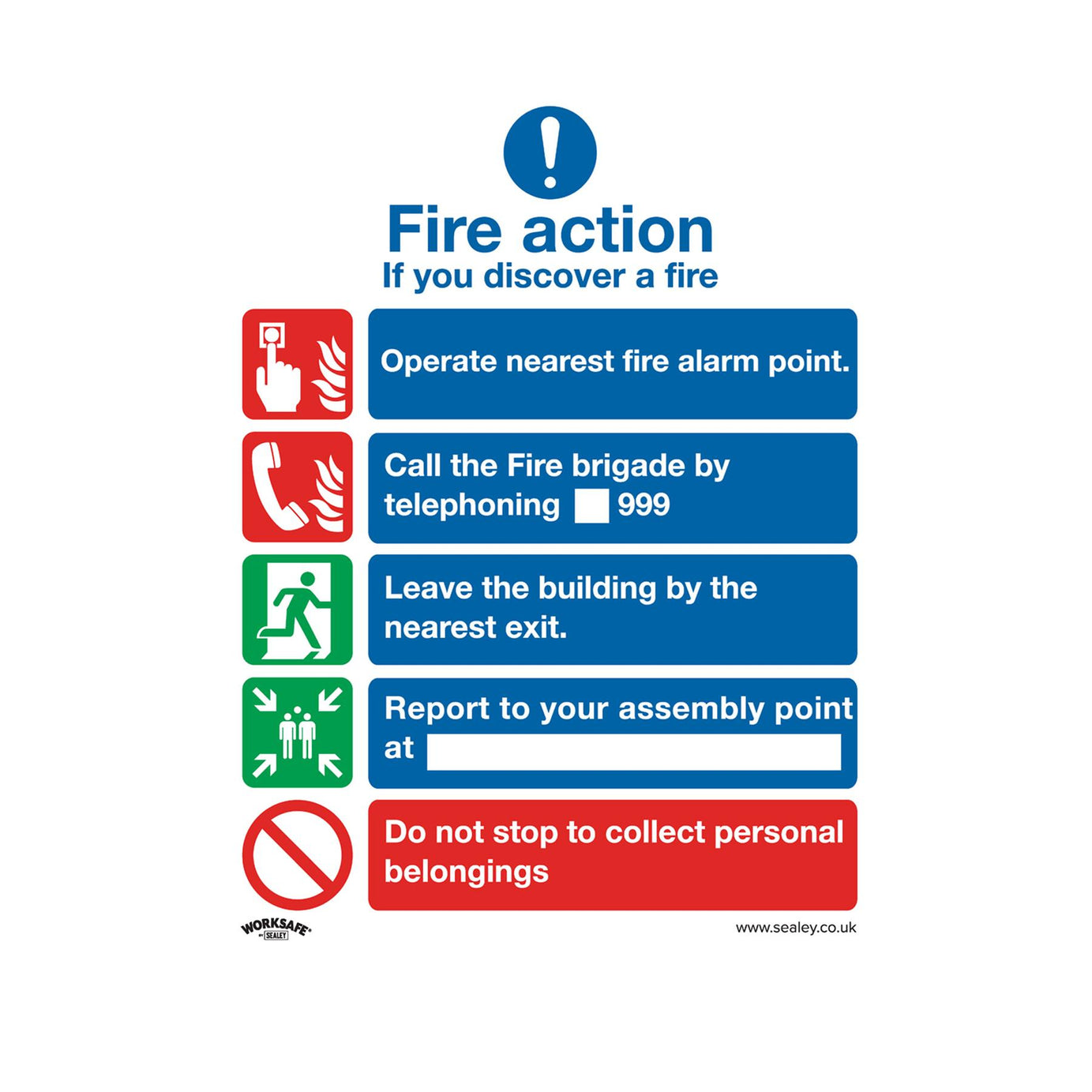 Safe Conditions Safety Sign - Fire Action Without Lift - Self-Adhesive Vinyl