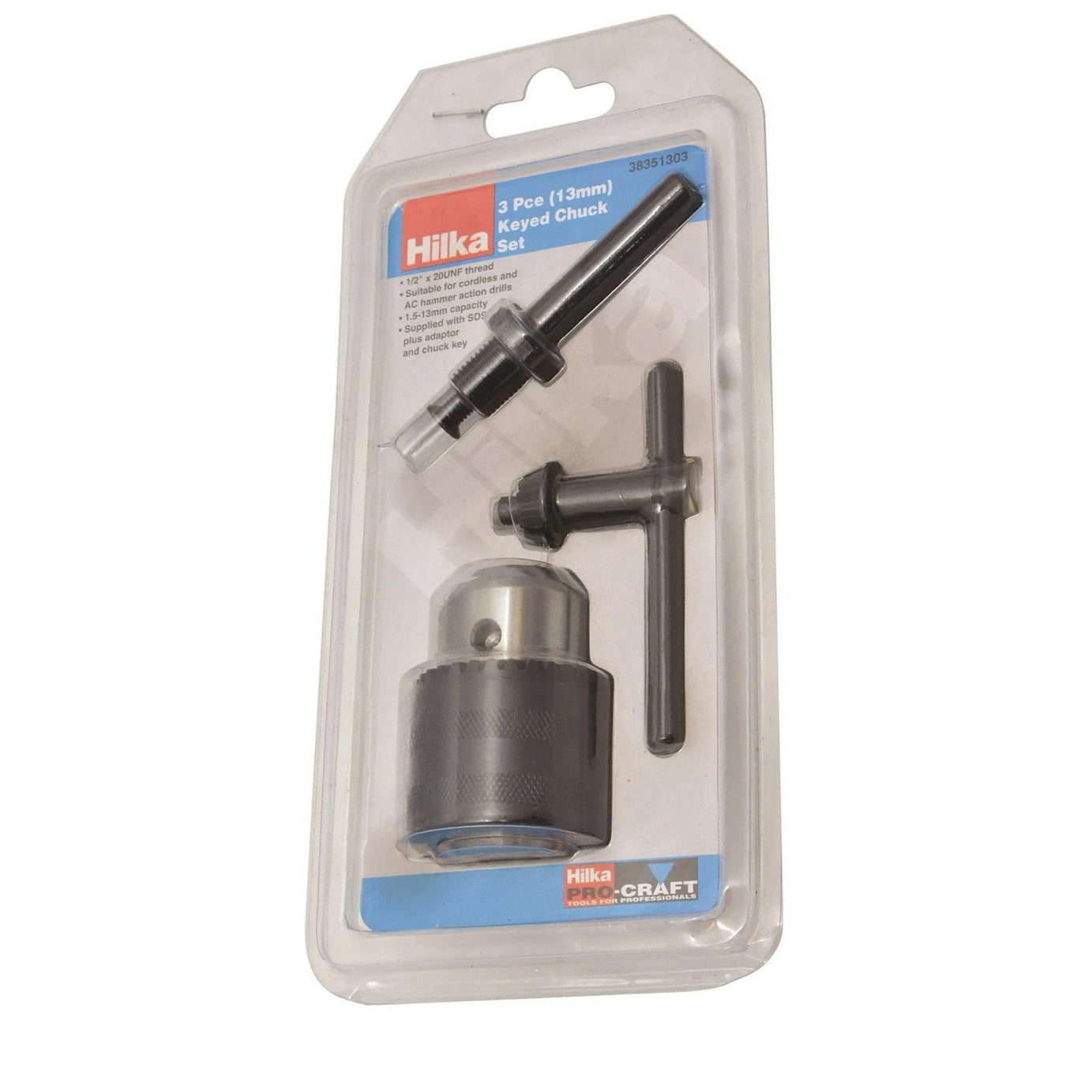 13mm 1/2" UNF Drill Chuck with SDS Shaft Adaptor and Chuck Key by Hilka