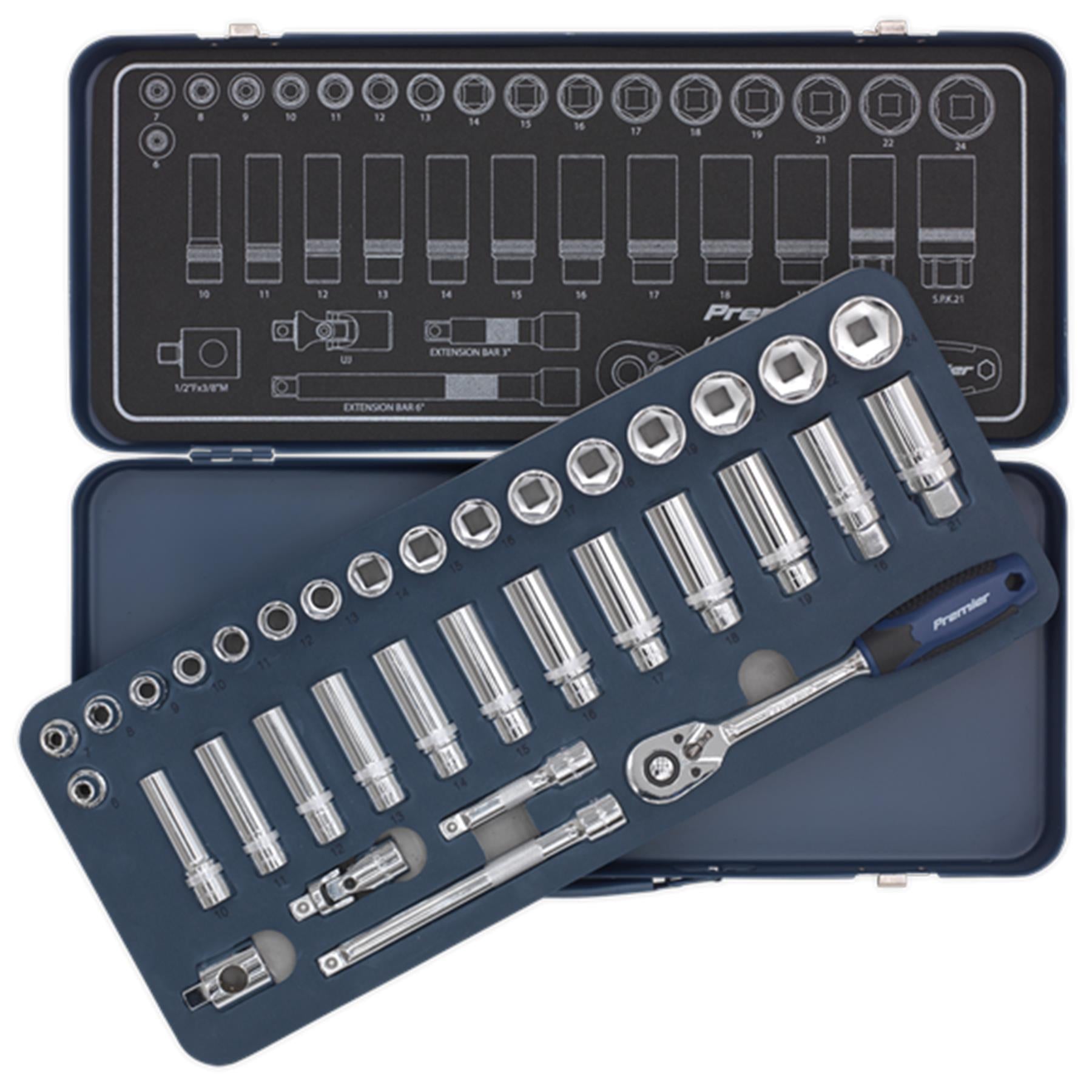 Sealey Socket Set 34pc Professional Lock-On Socket Set 3/8"Sq Drive 6pt Metric