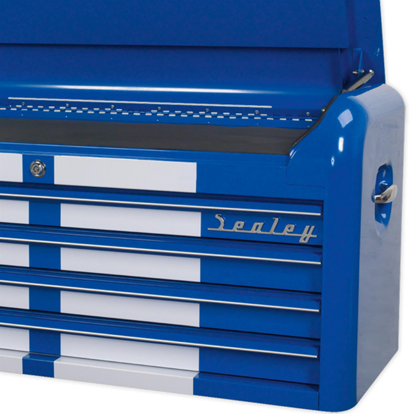 Sealey Topchest 4 Drawer Wide Retro Style - Blue with White Stripes