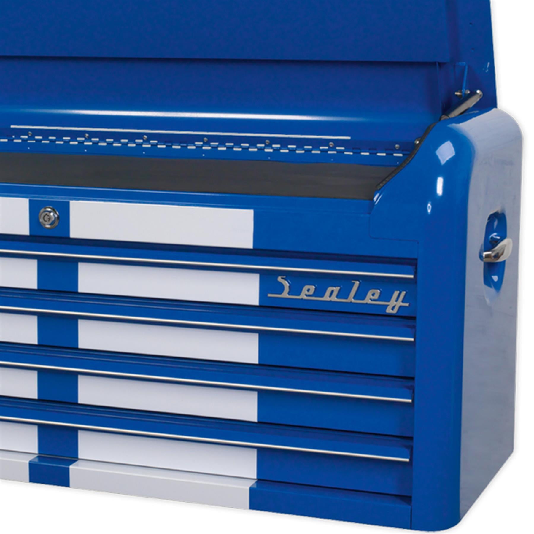 Sealey Topchest 4 Drawer Wide Retro Style - Blue with White Stripes