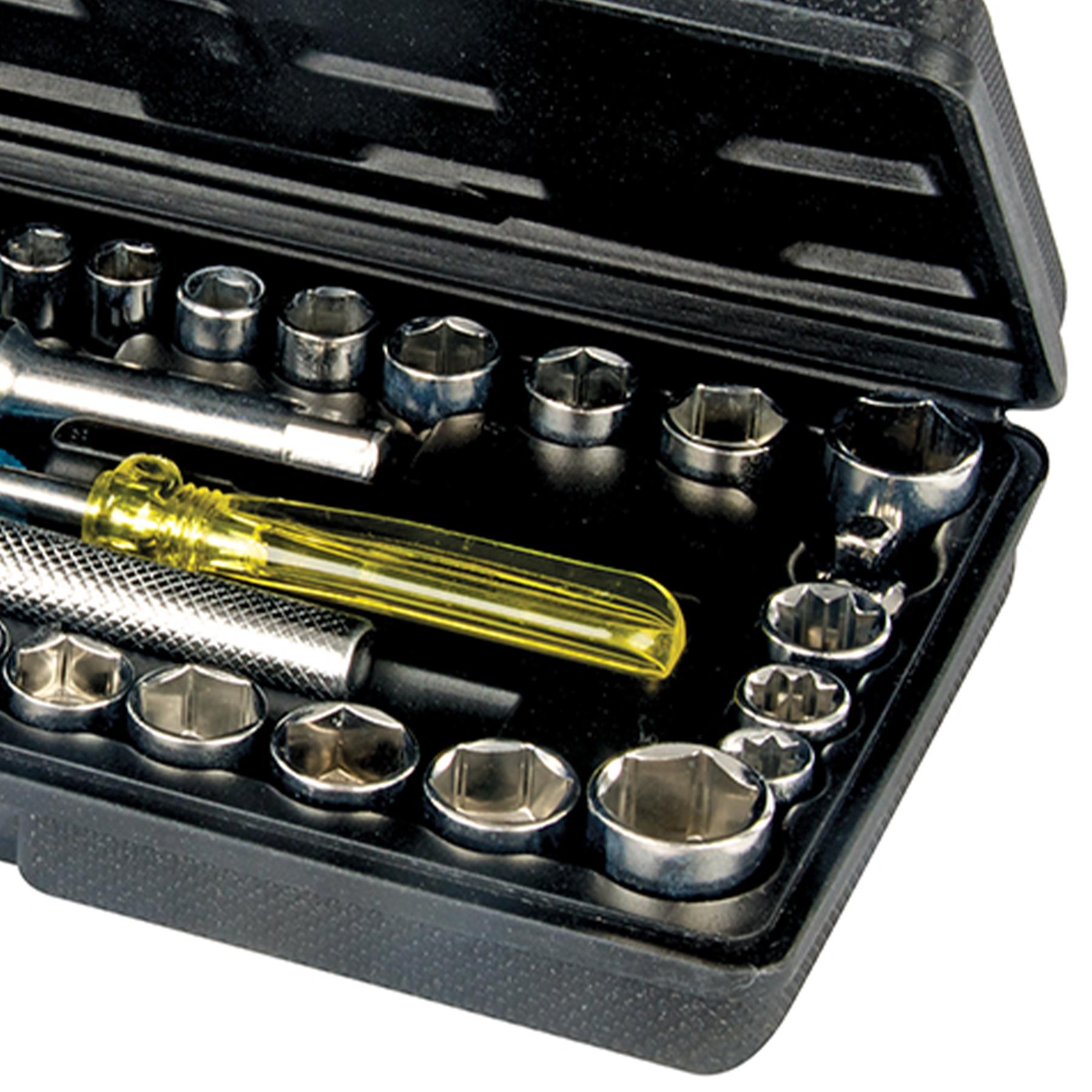 40Pce Socket Set Spinner Ratchet Handle Extension Bar Mechanic Workshop DIY