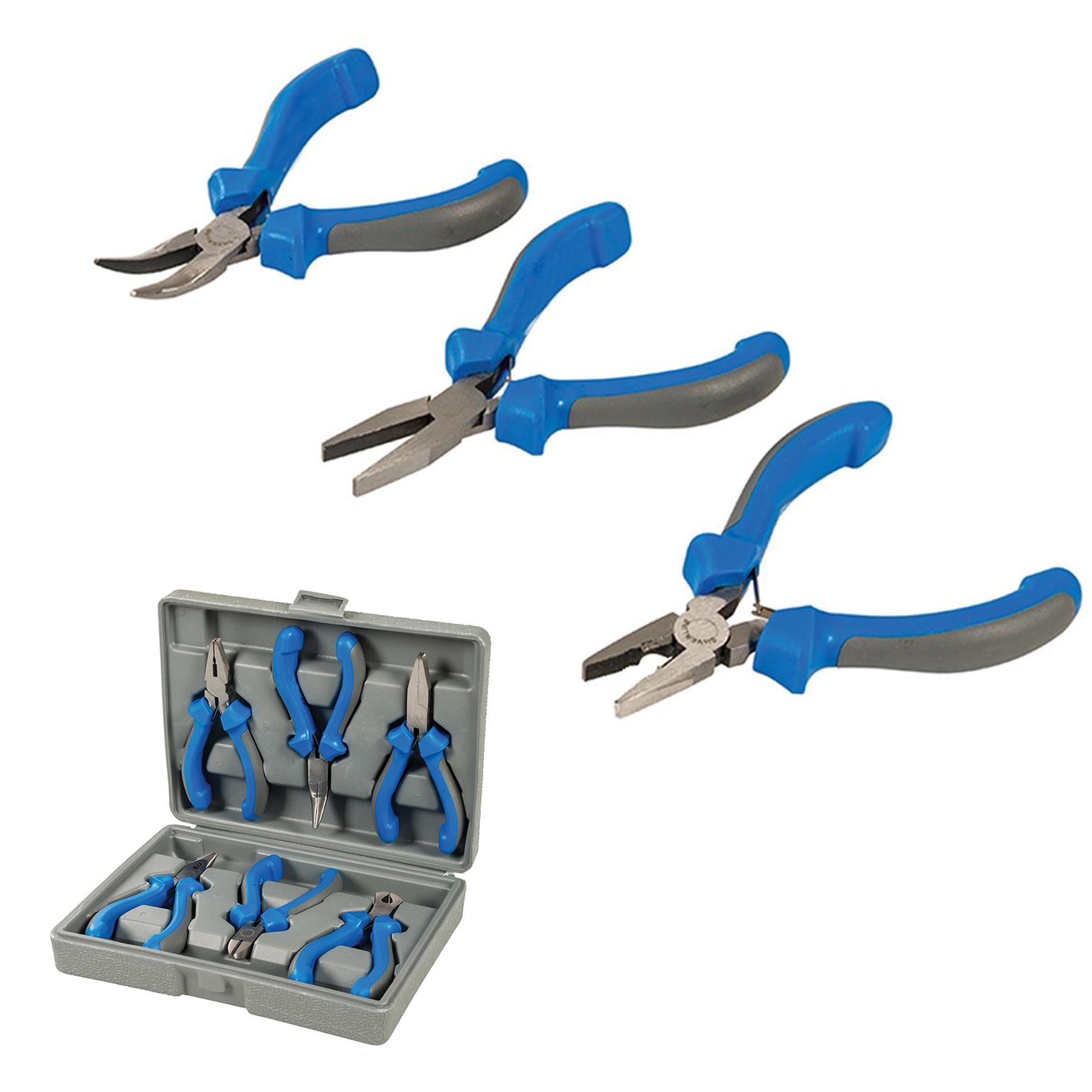 Mini Pliers Set Long, Flat & Bent Nose, Side/End Cutters, Combination 6pc Set