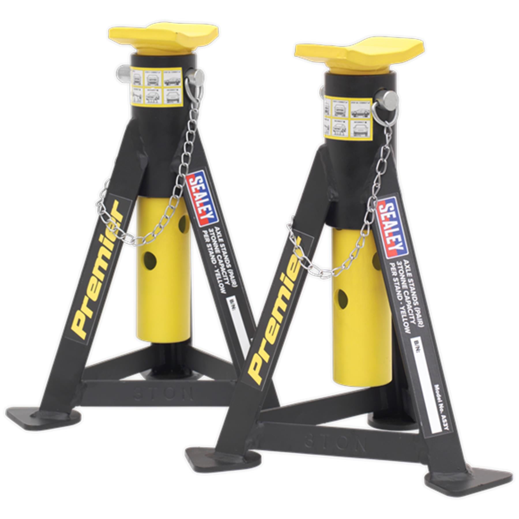 Sealey Axle Stands (Pair) 3tonne Capacity per Stand Yellow