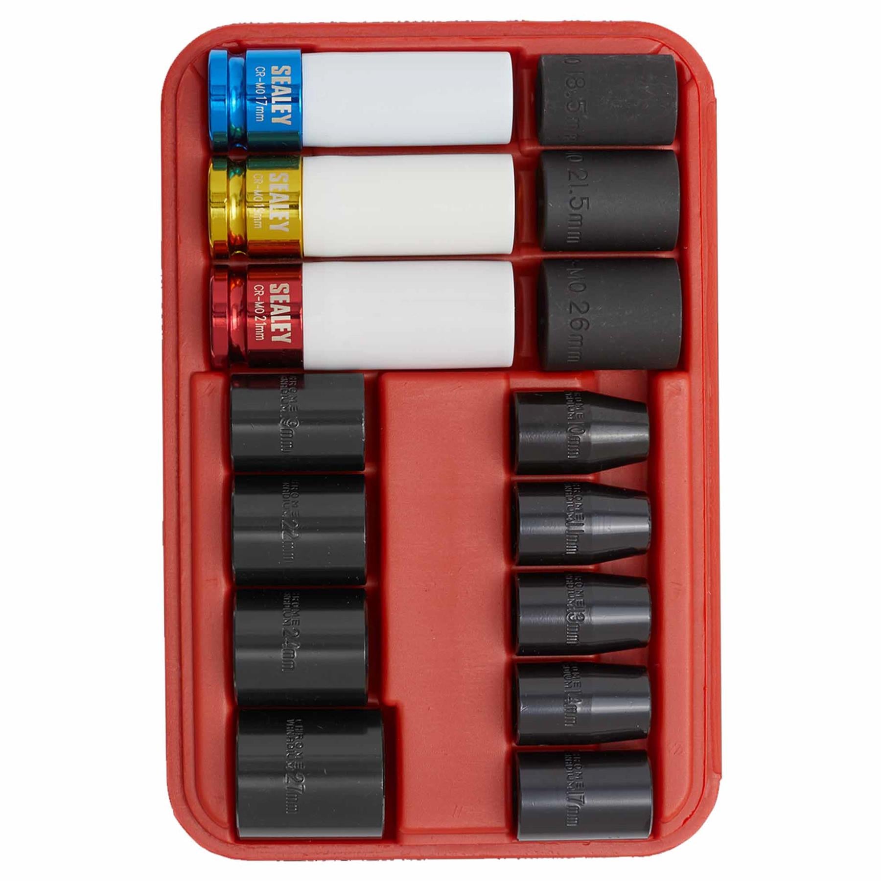 Impact Socket & Wheel Nut Remover Set 15pc 1/2"Sq Drive. Sealey